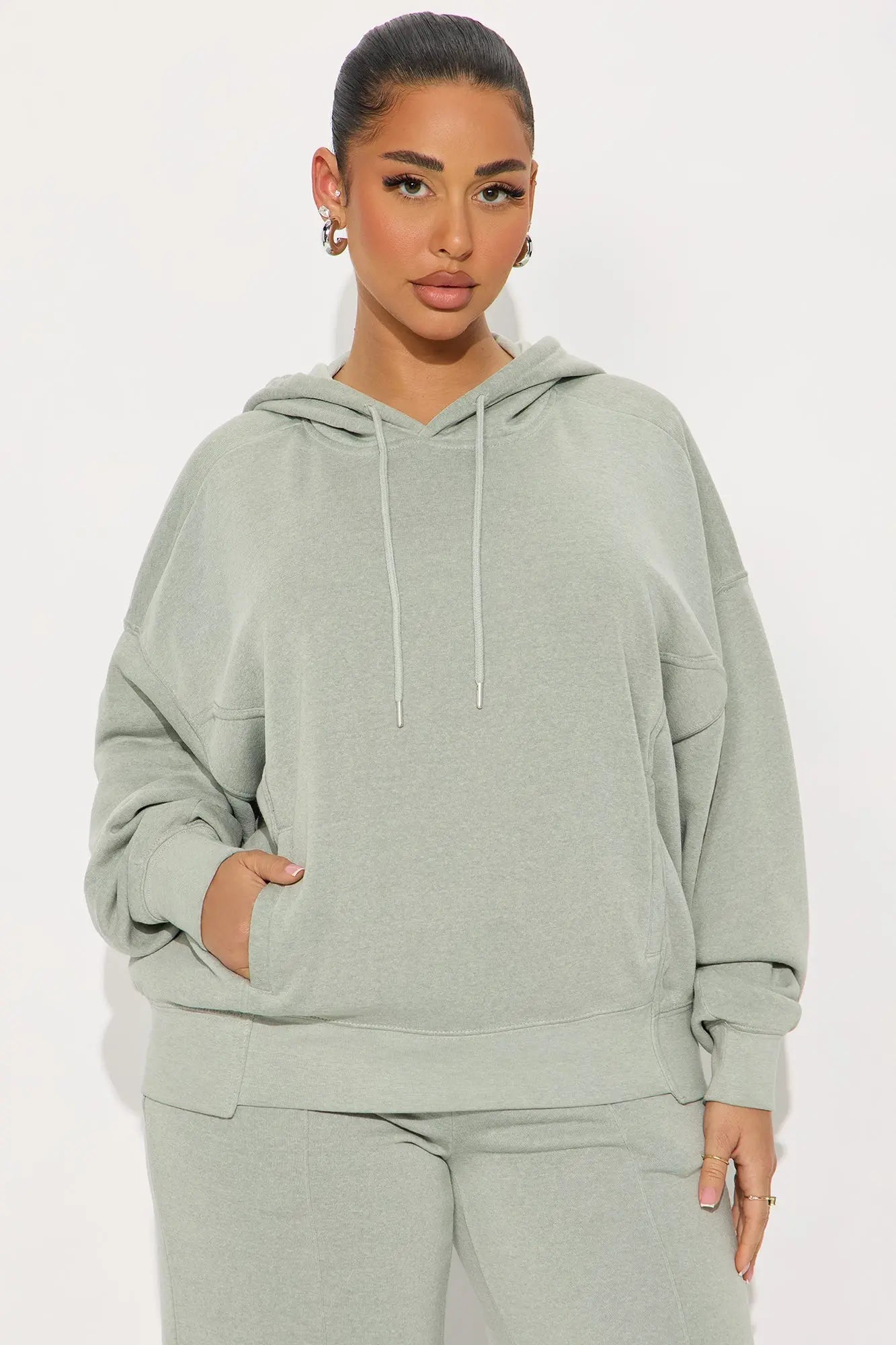 Everyday Ease Washed Fleece Pant Set - Sage 