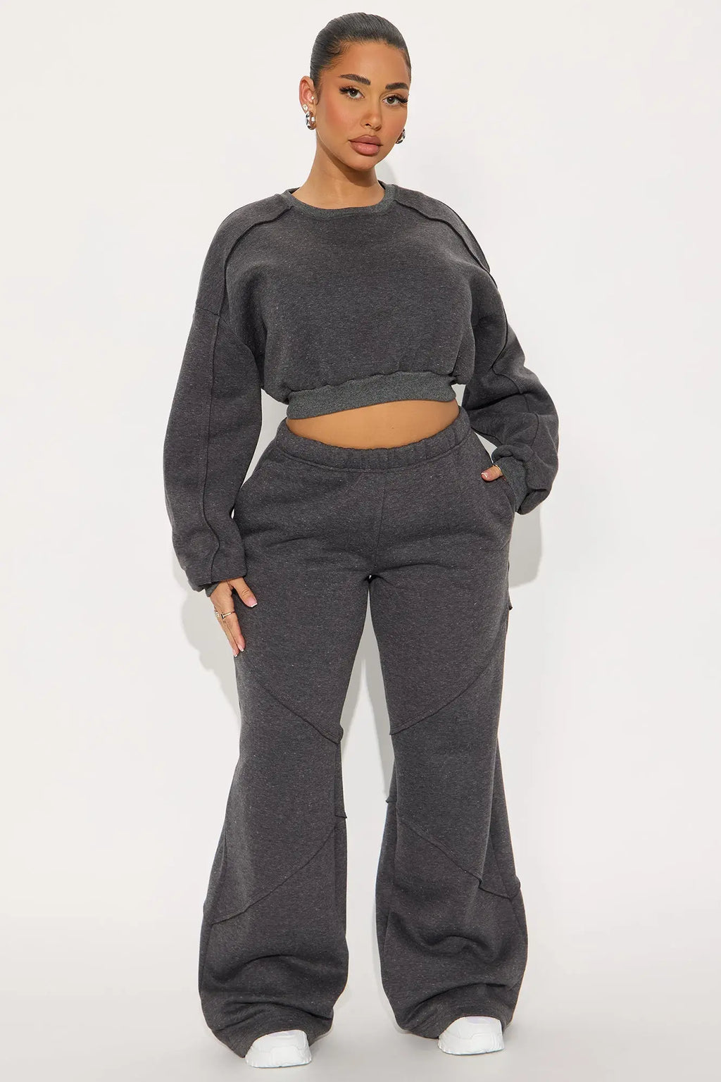 Unwind Time Fleece Pant Set - Charcoal 