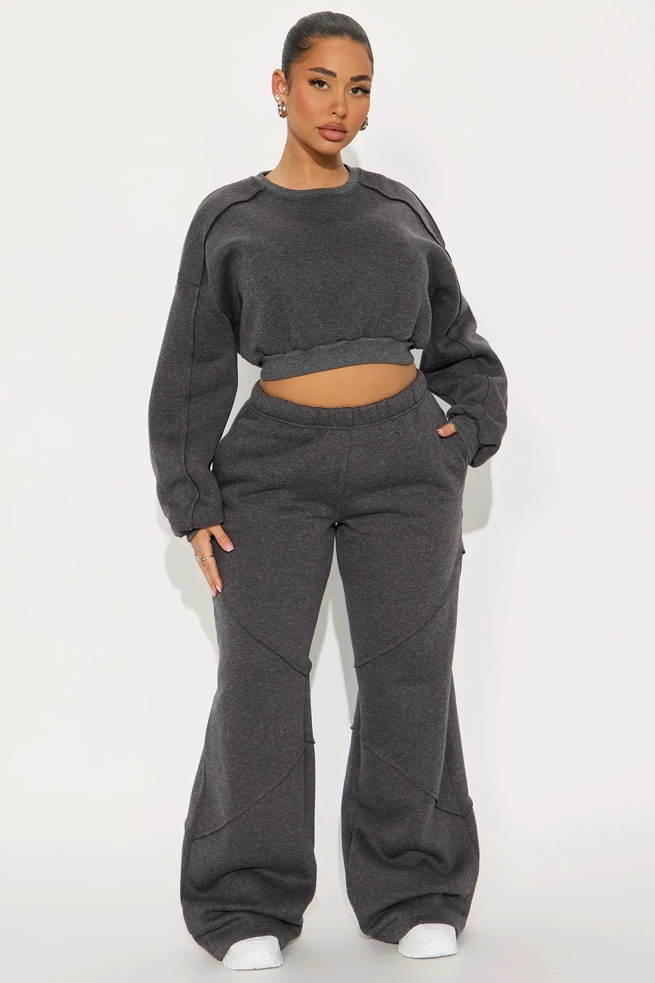 Unwind Time Fleece Pant Set - Charcoal 