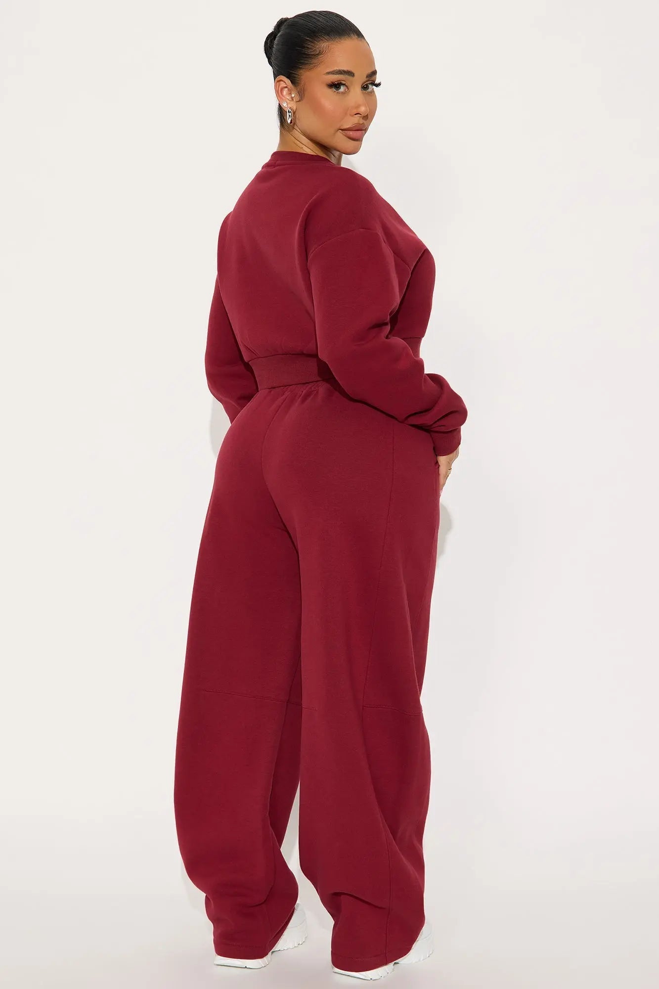 Free Spirit Fleece Barrel leg Pant Set - Wine 