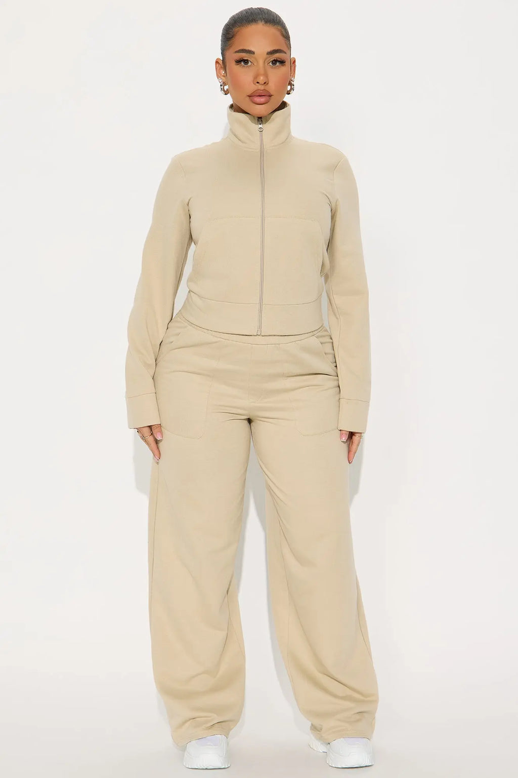 Blake Zip Up Fleece Pant Set - Stone 