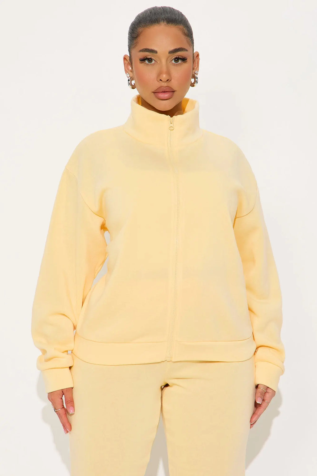 Demi Zip Up Fleece Pant Set - Butter Yellow 