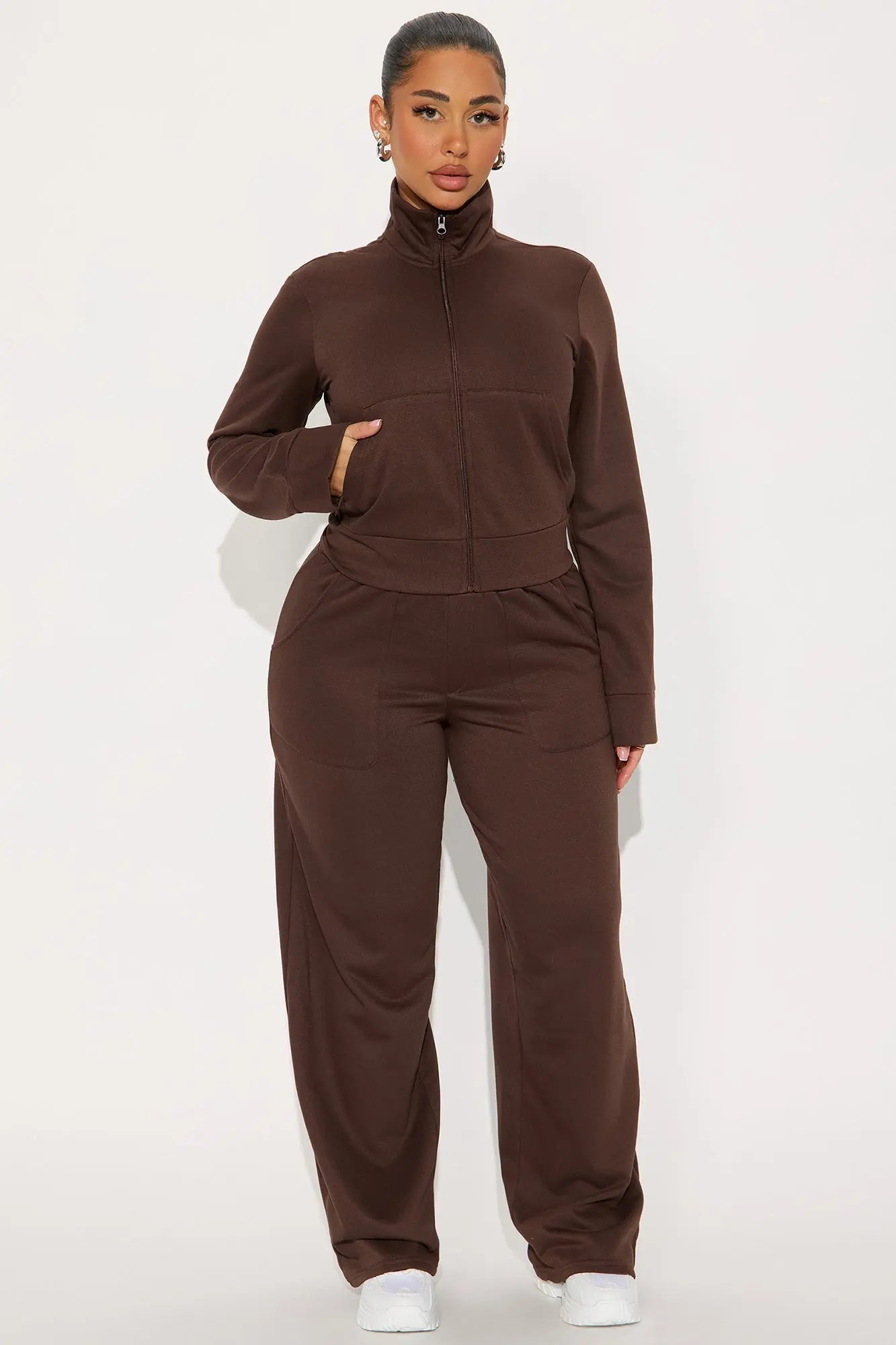 Blake Zip Up Fleece Pant Set - Chocolate 