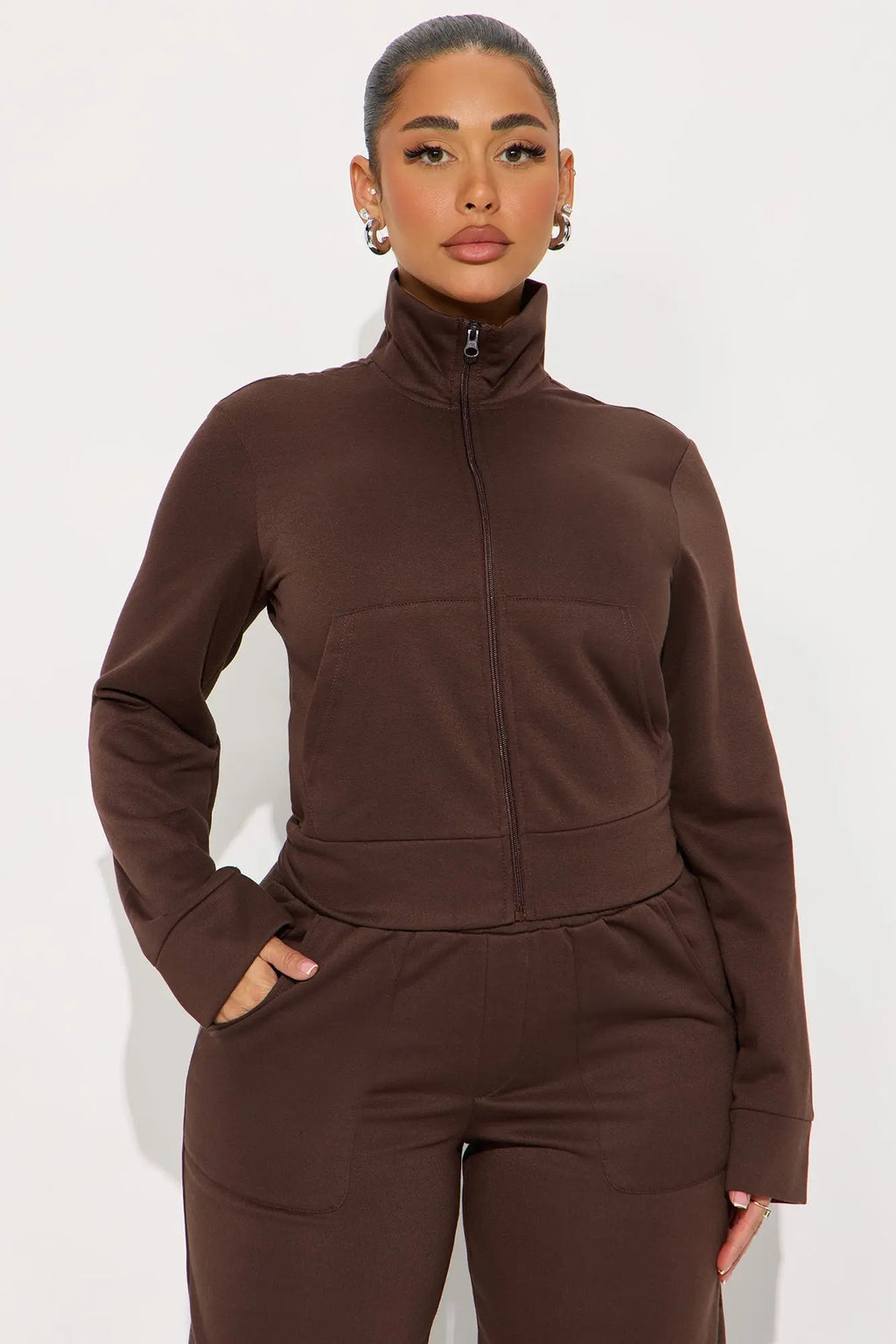 Blake Zip Up Fleece Pant Set - Chocolate 