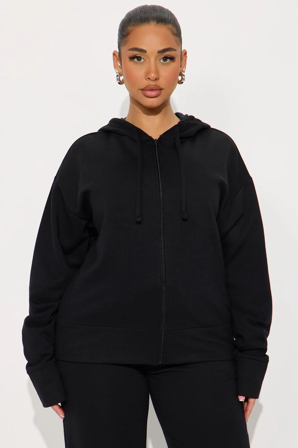 Brooke Oversized Zip Up Fleece Pant Set - Black 