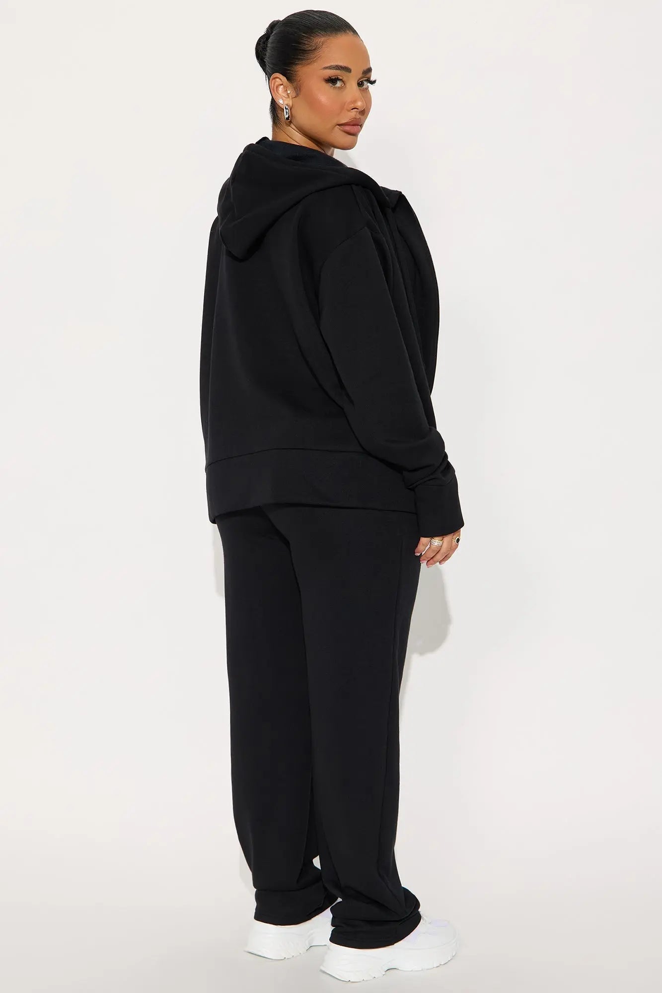 Brooke Oversized Zip Up Fleece Pant Set - Black 