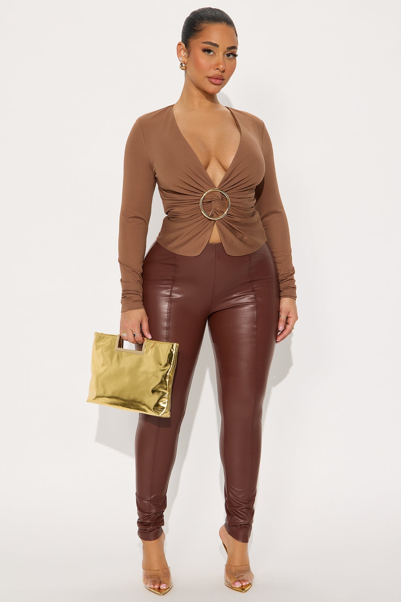 All Eyes On You Faux Leather Leggings - Chocolate 