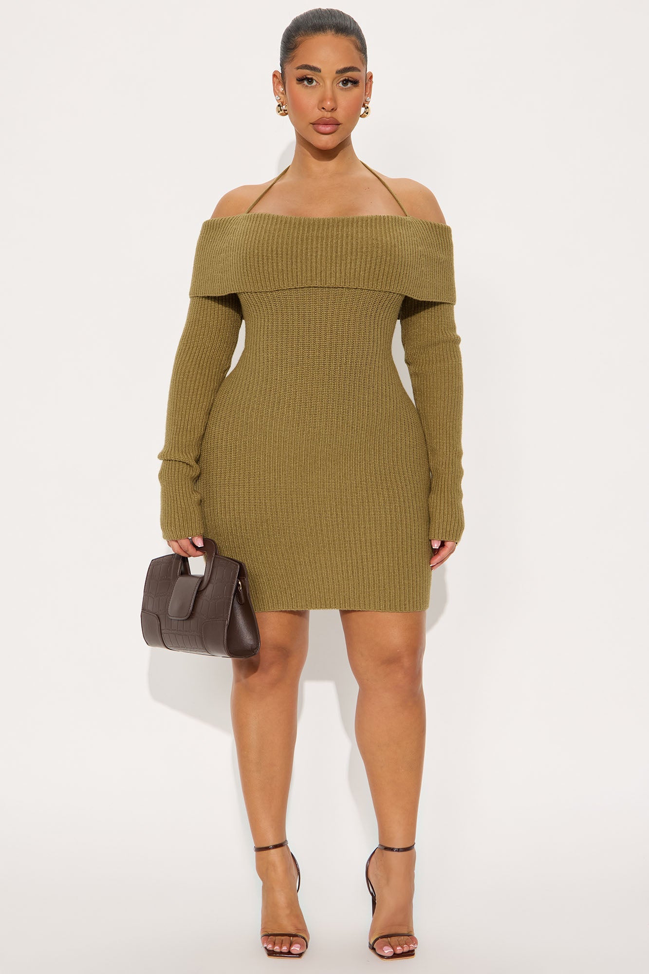 Hannah Open Back Sweater Mini Dress - Olive