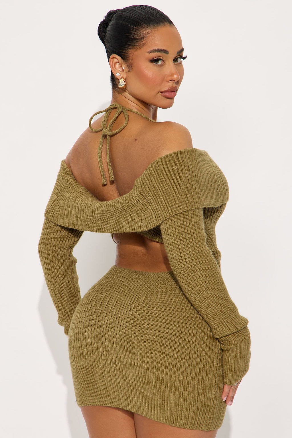 Hannah Open Back Sweater Mini Dress - Olive