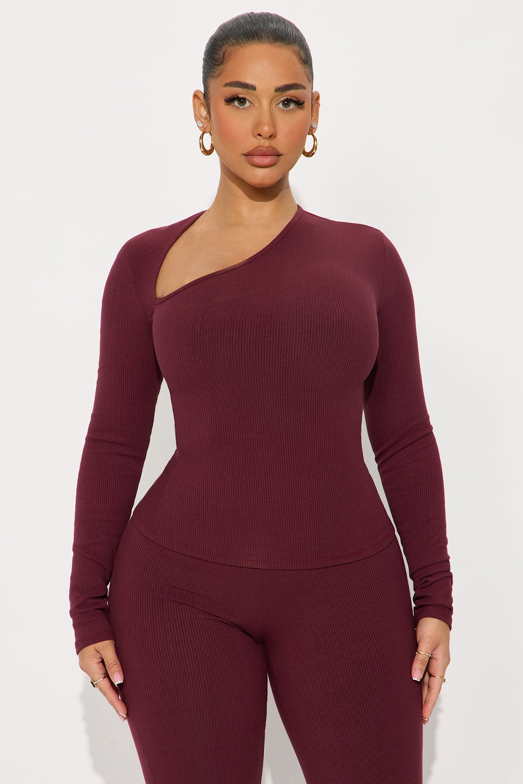Cut You Off Snatched Pant Set - Burgundy 