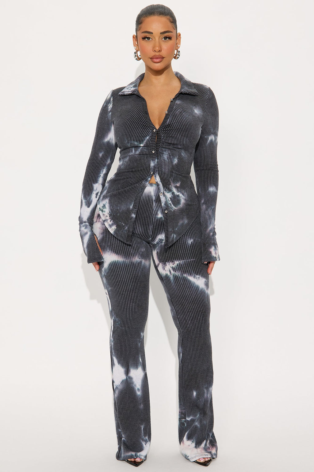 Ava Long Sleeve Washed Pant Set - Navy/combo 