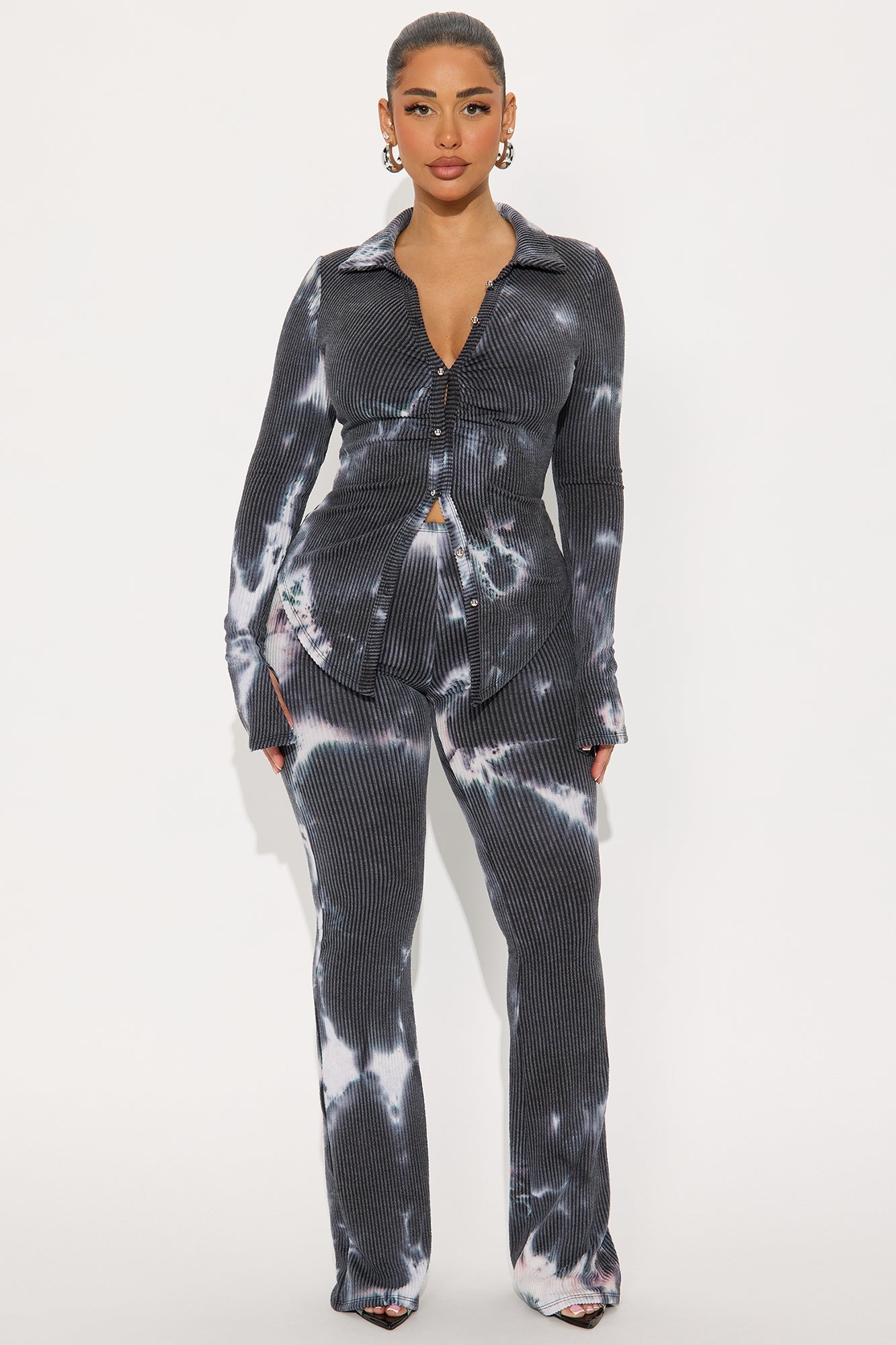 Ava Long Sleeve Washed Pant Set - Navy/combo 