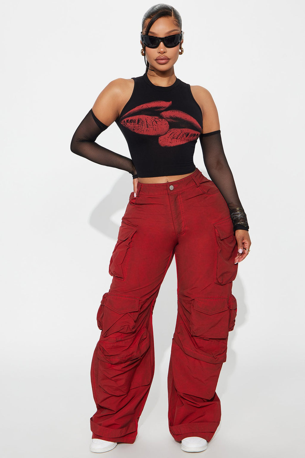 Talk It Up Oversized Cargo Pant - Red