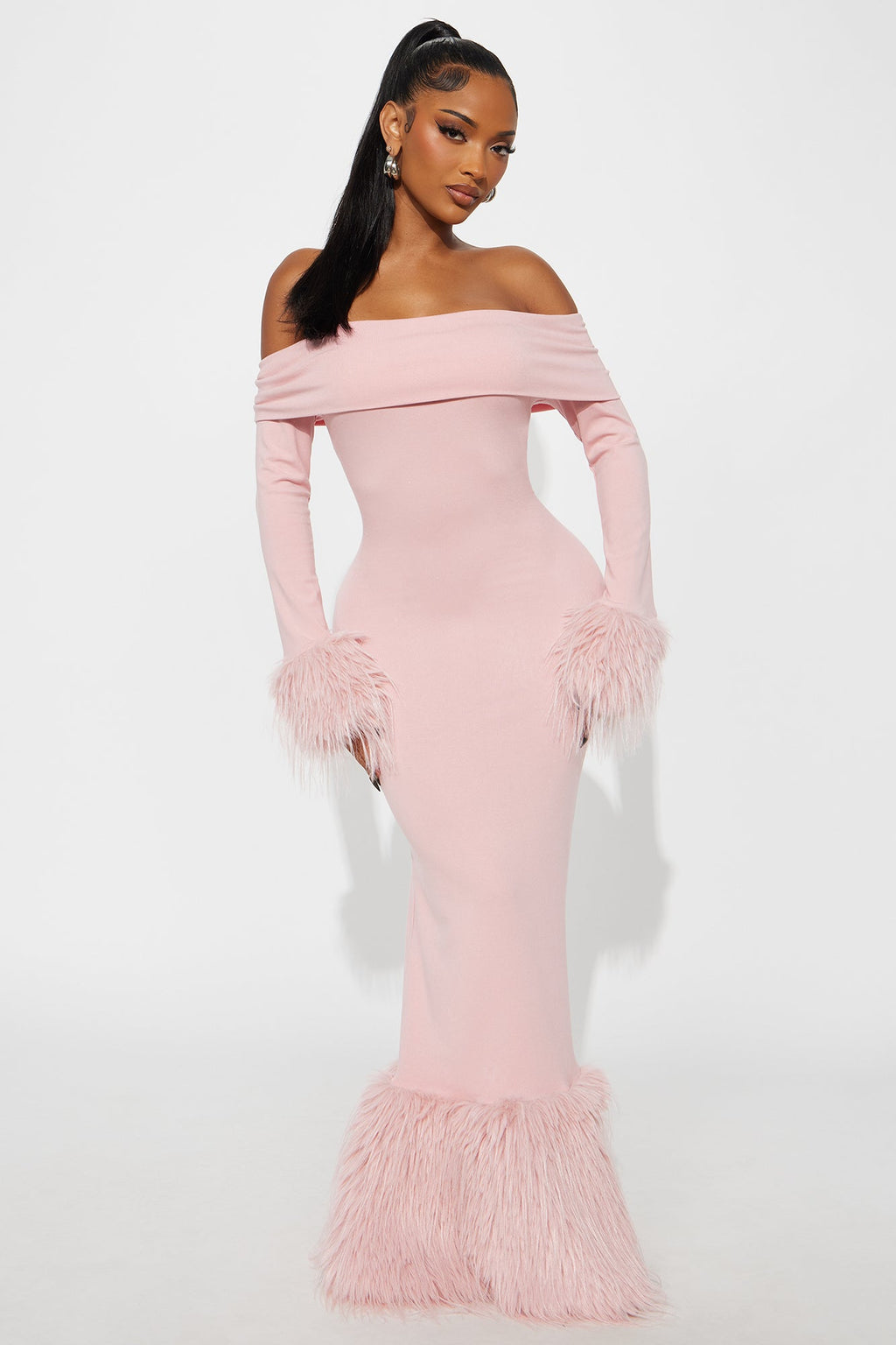 Soft Season Faux Fur Maxi Dress - Pink
