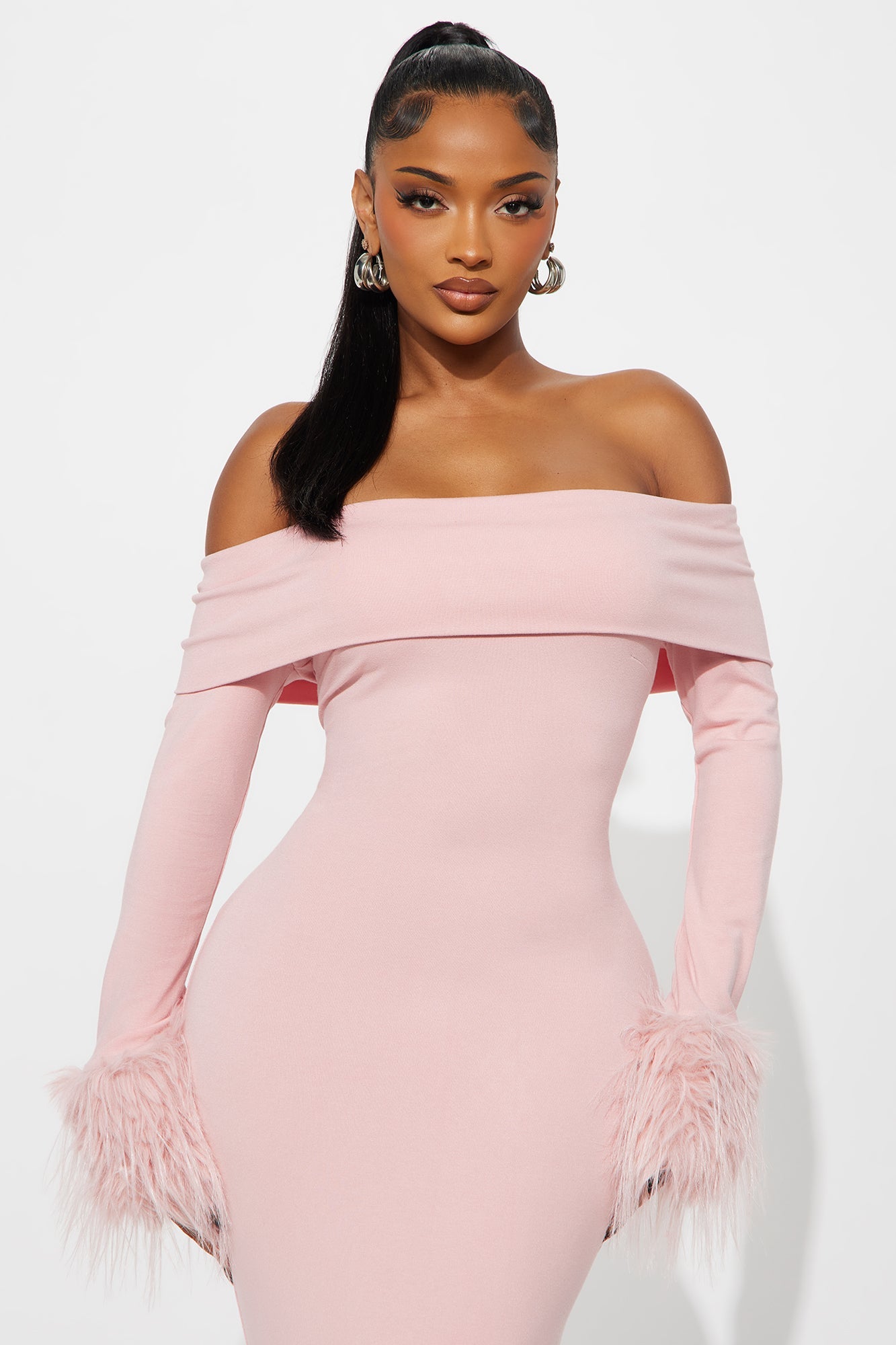 Soft Season Faux Fur Maxi Dress - Pink