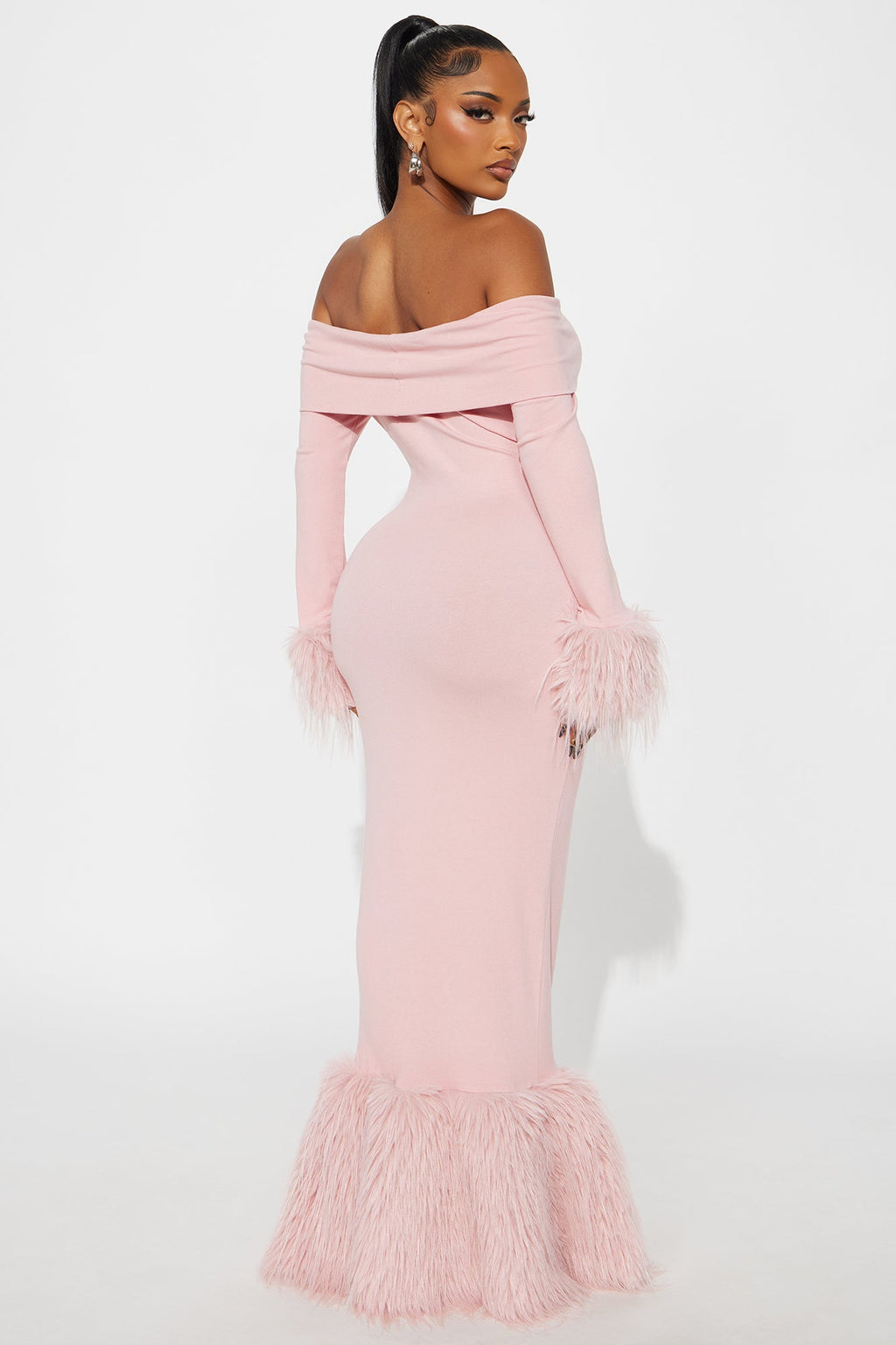 Soft Season Faux Fur Maxi Dress - Pink