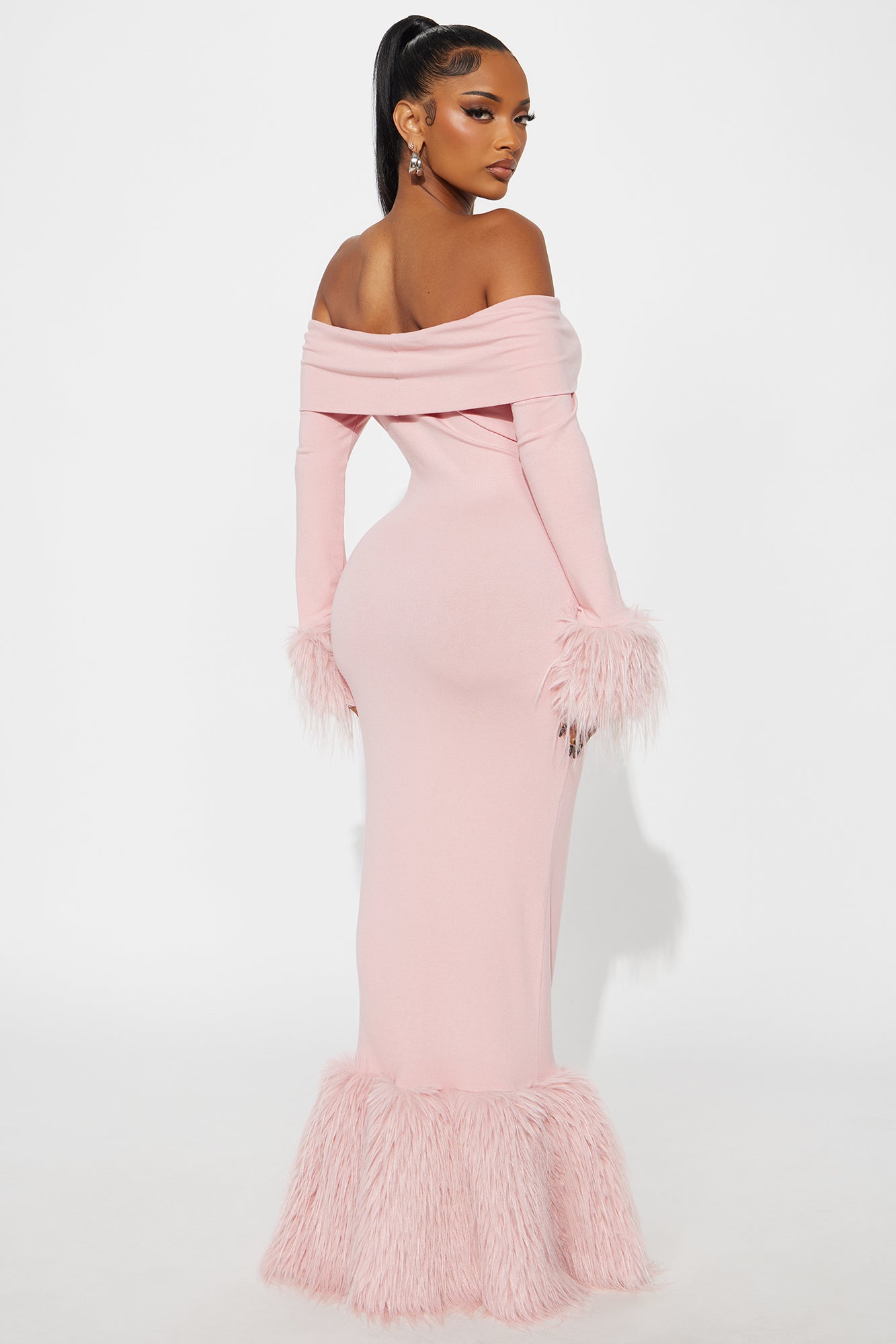 Soft Season Faux Fur Maxi Dress - Pink