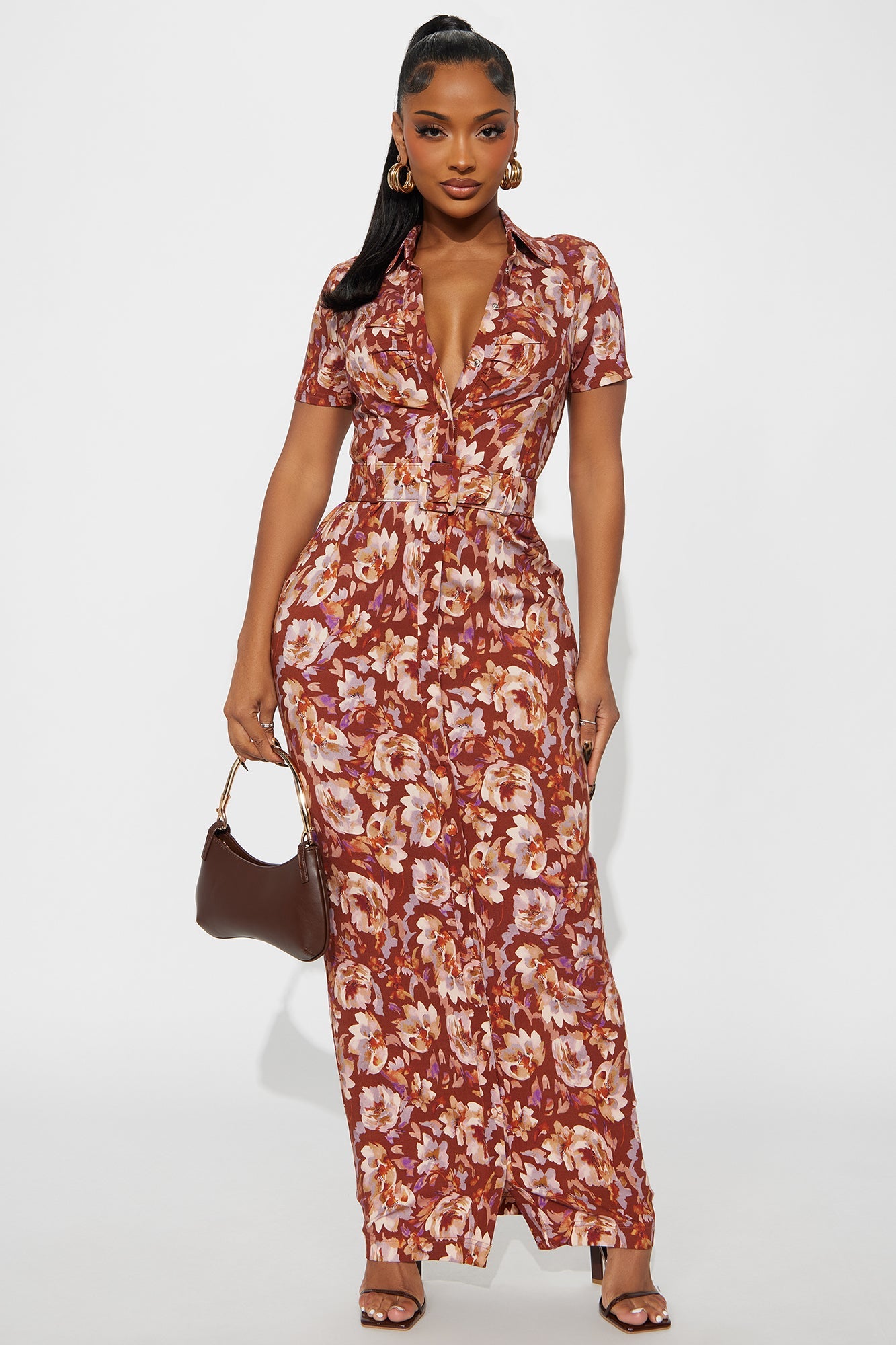 Kristi Collared Maxi Dress - Rust/combo