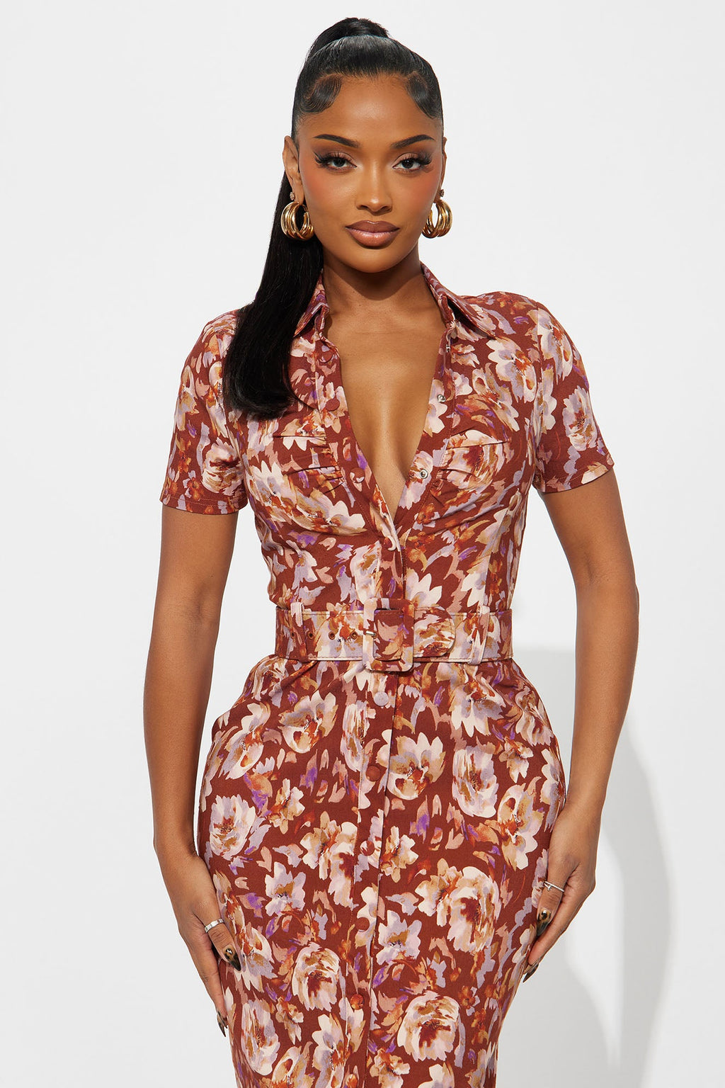 Kristi Collared Maxi Dress - Rust/combo
