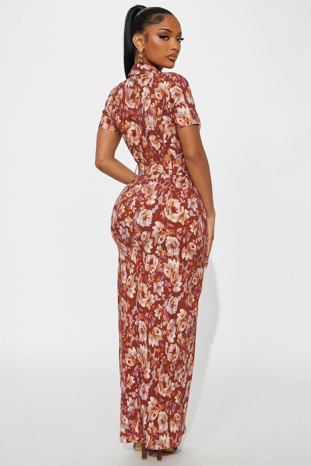 Kristi Collared Maxi Dress - Rust/combo