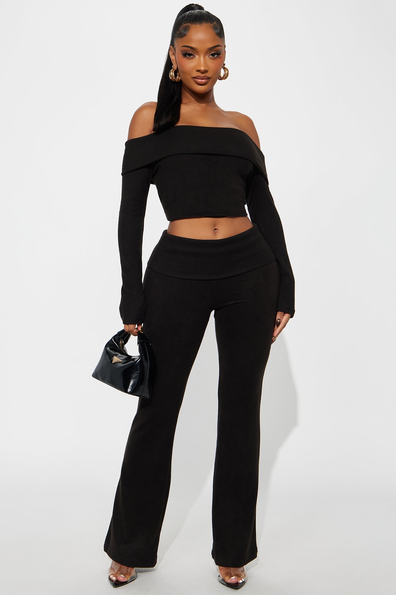 Allison Off Shoulder Pant Set - Black 