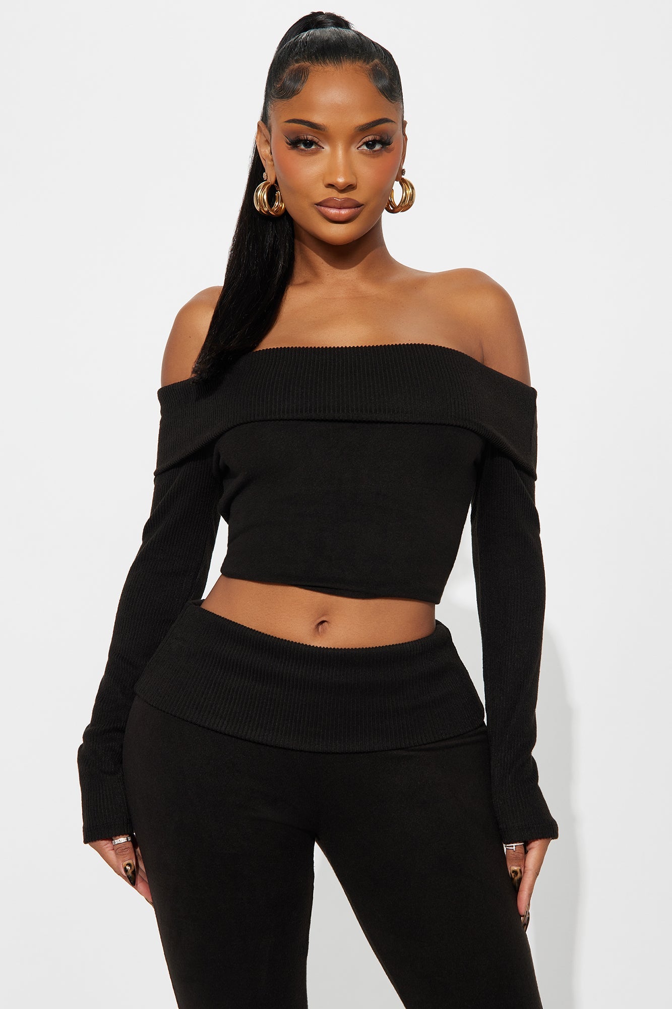 Allison Off Shoulder Pant Set - Black 