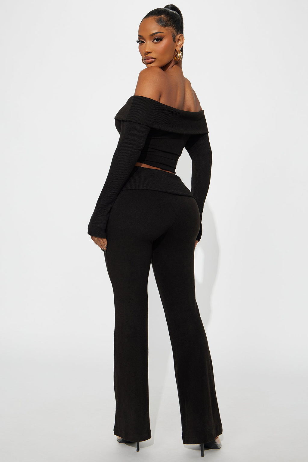 Allison Off Shoulder Pant Set - Black 