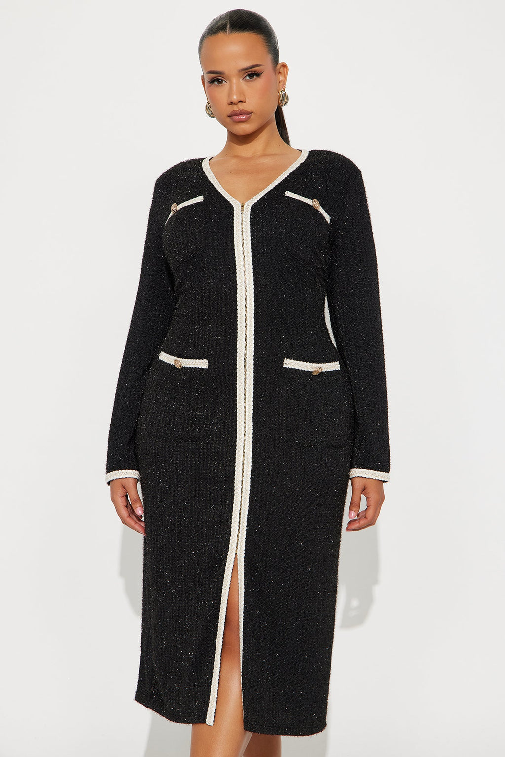 Casey Tweed Midi Dress - Black/combo