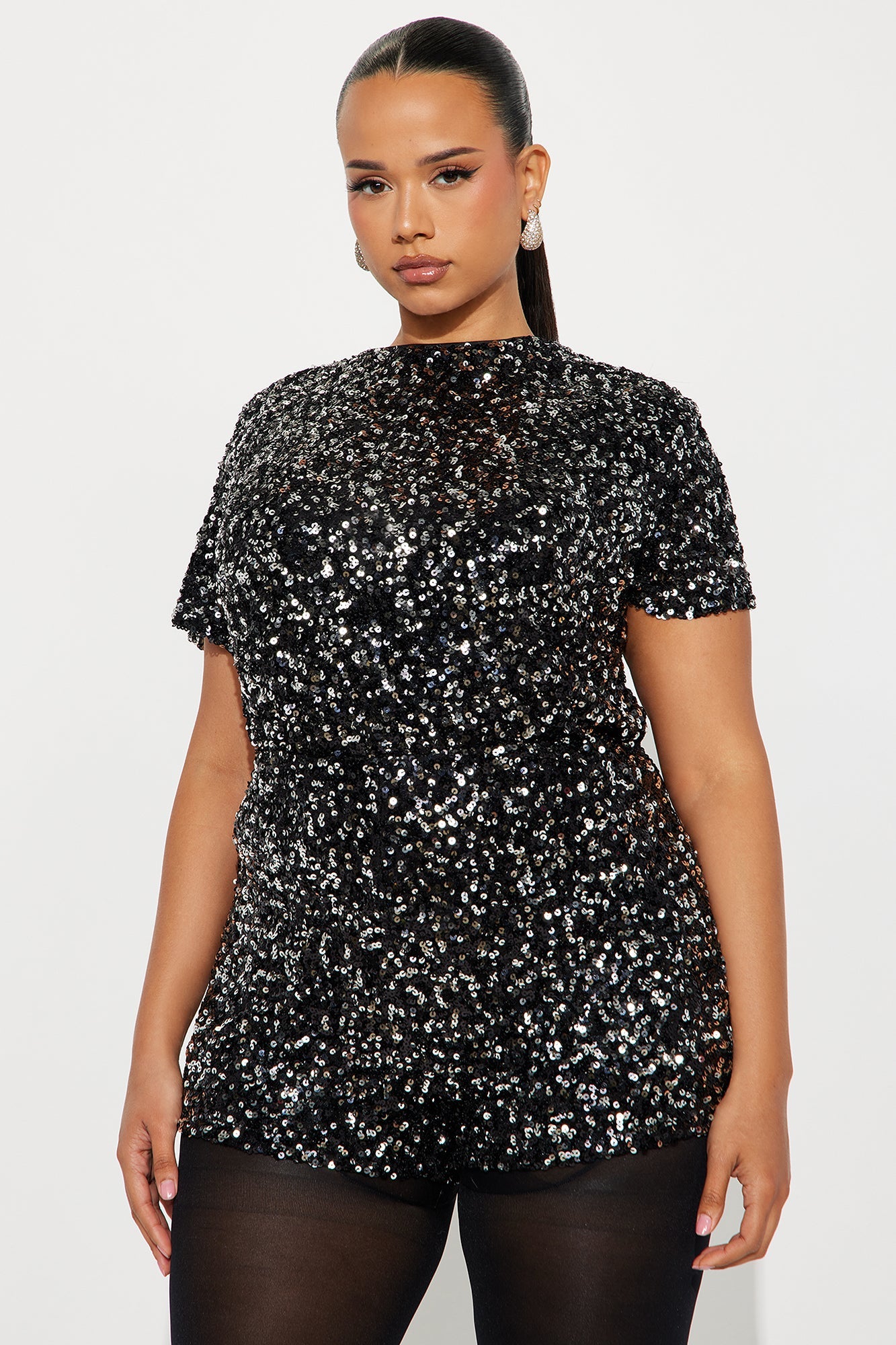 Front And Center Sequin Short Set - Black/Silver 