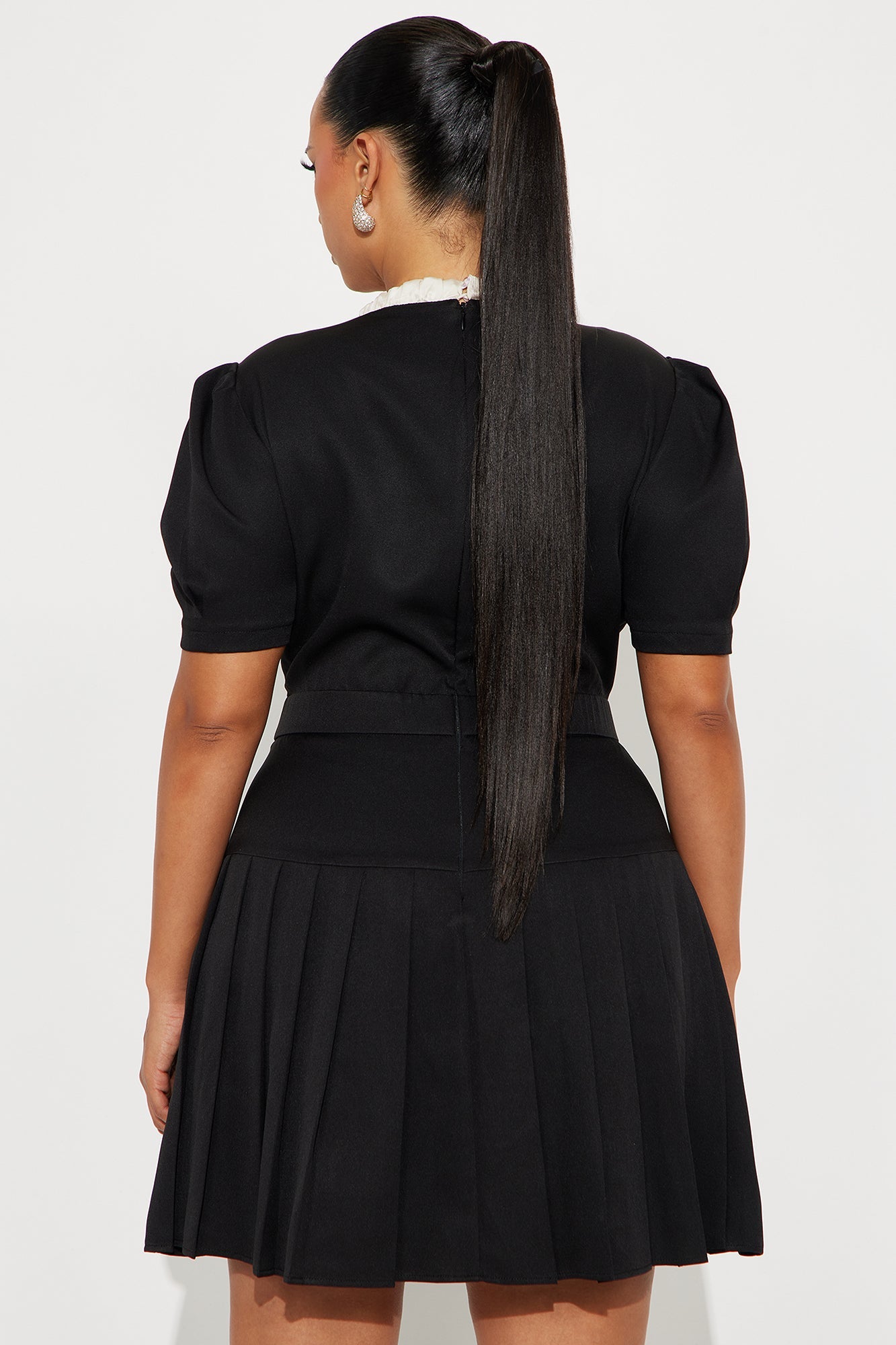 Angela Bow Pleated Mini Dress - Black