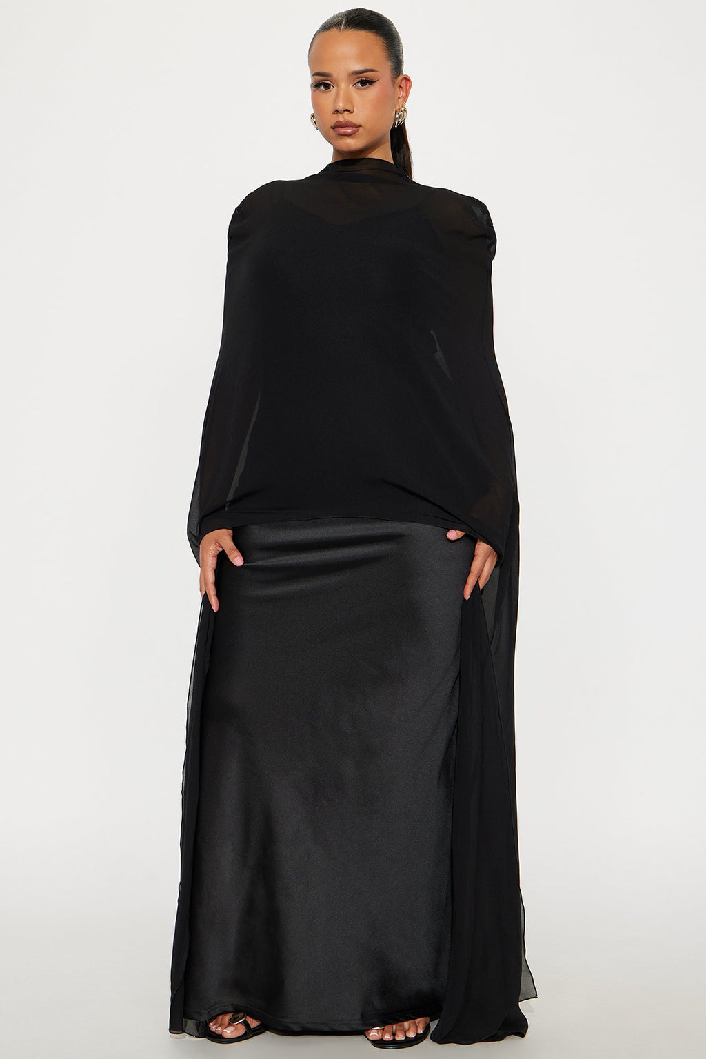 Silk Secrets Draped Satin Maxi Dress - Black