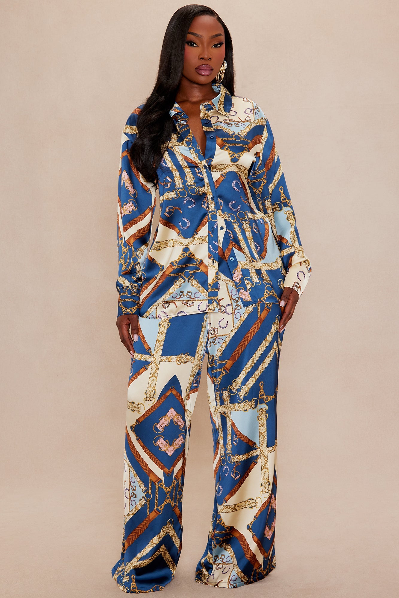 Paula Satin Shirt - Blue/combo