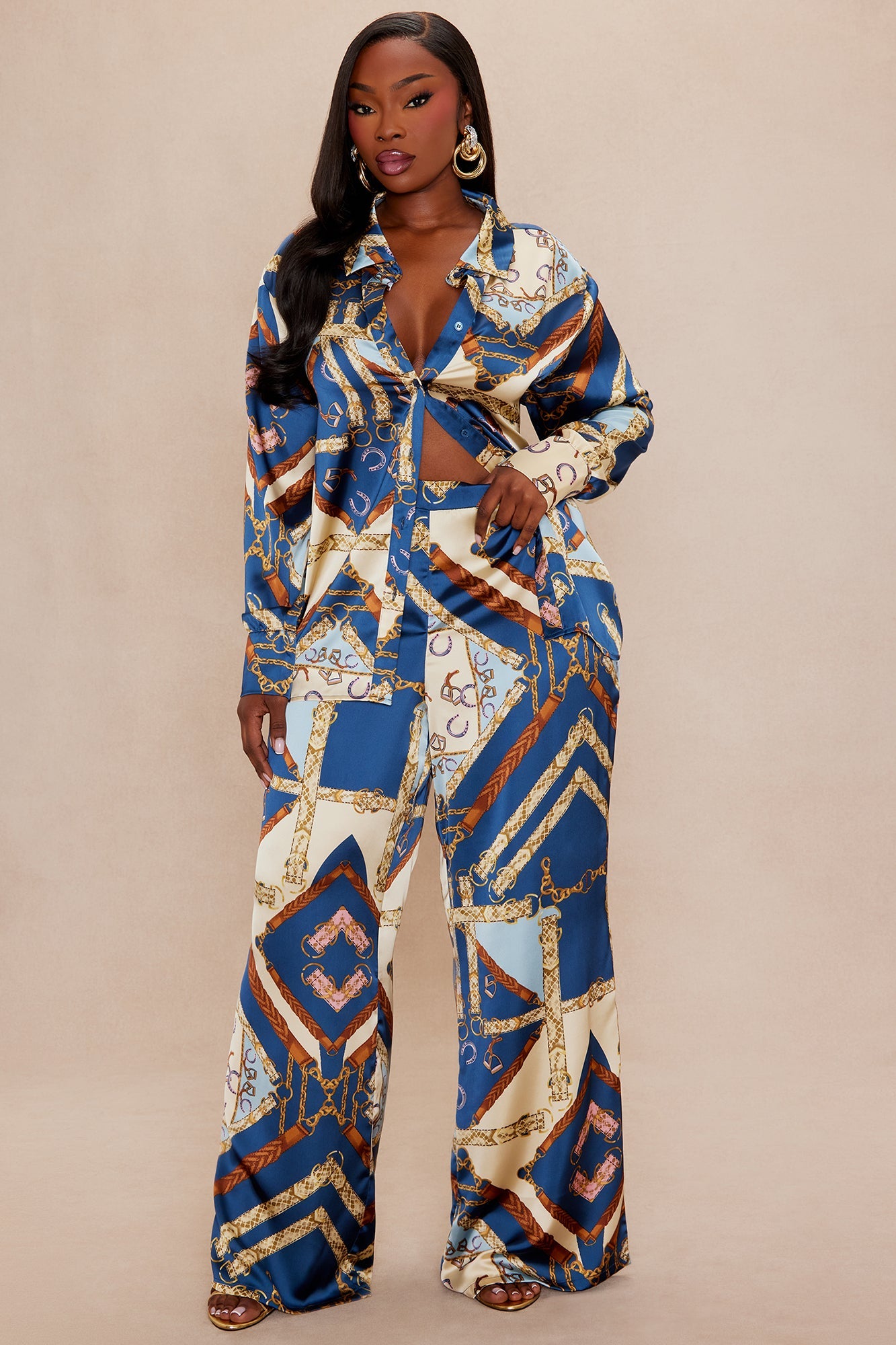 Paula Satin Wide Leg Pant - Blue/combo