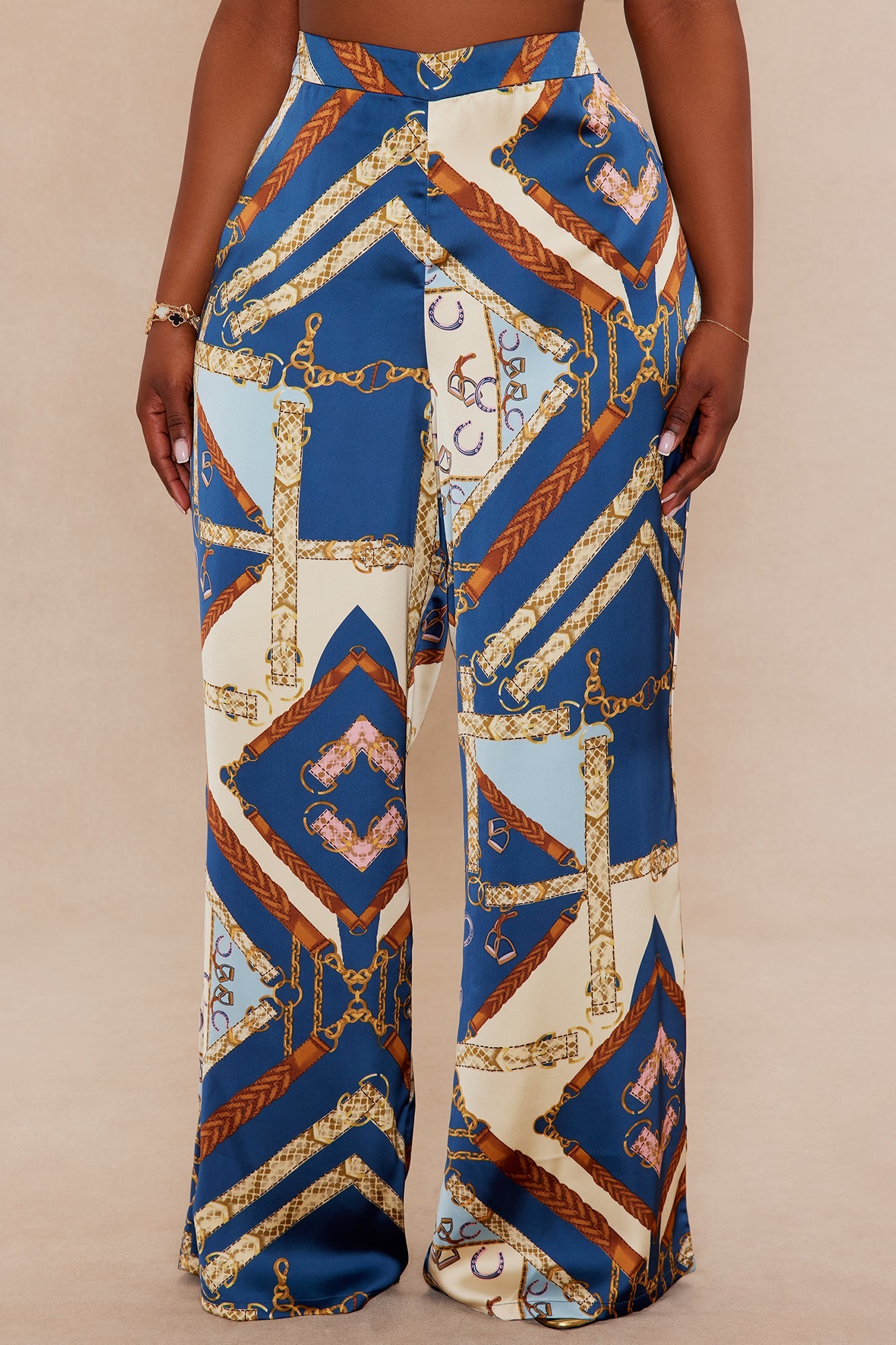 Paula Satin Wide Leg Pant - Blue/combo