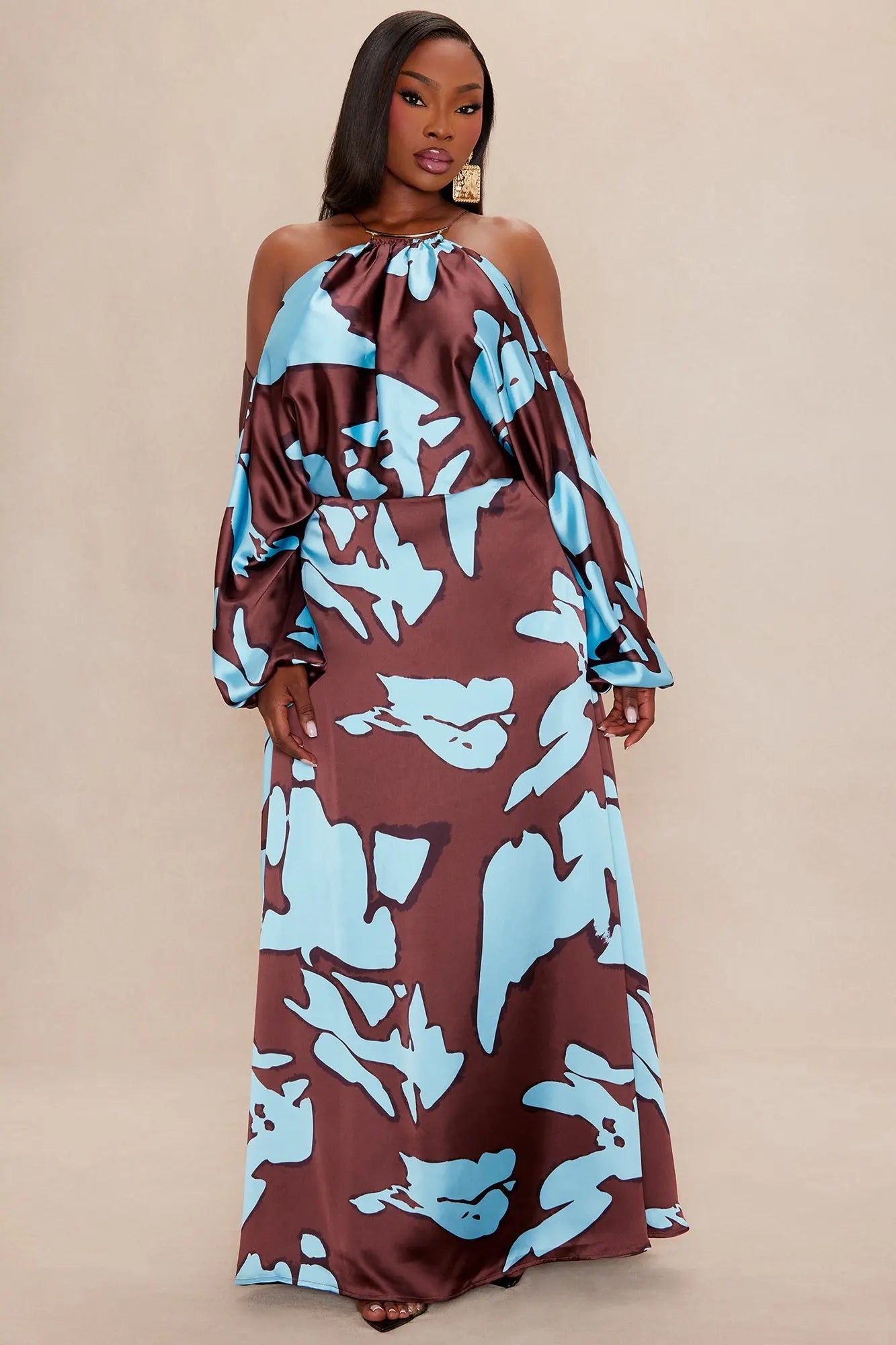 Vikki Satin Maxi Dress - Brown/combo 