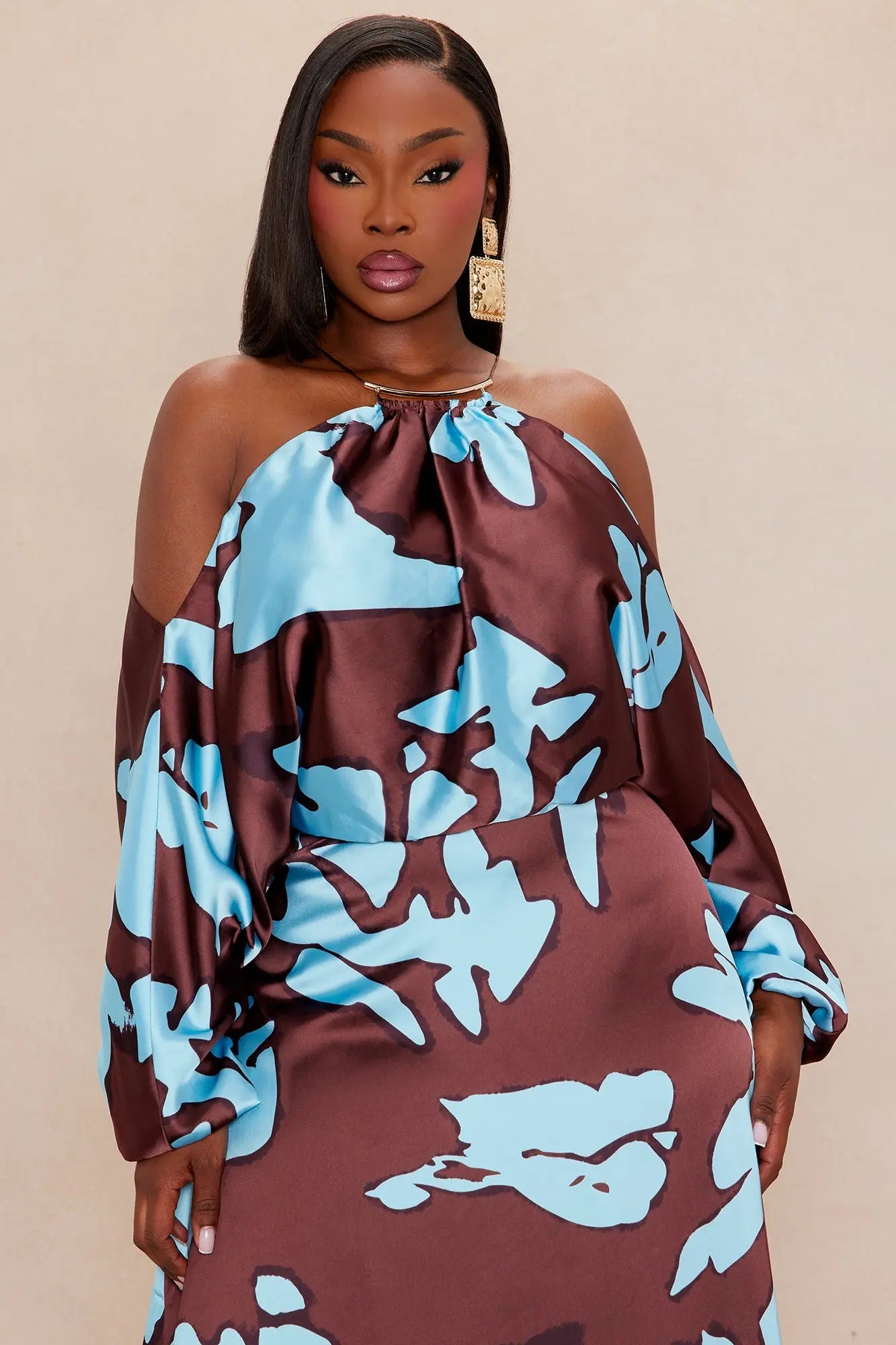 Vikki Satin Maxi Dress - Brown/combo 