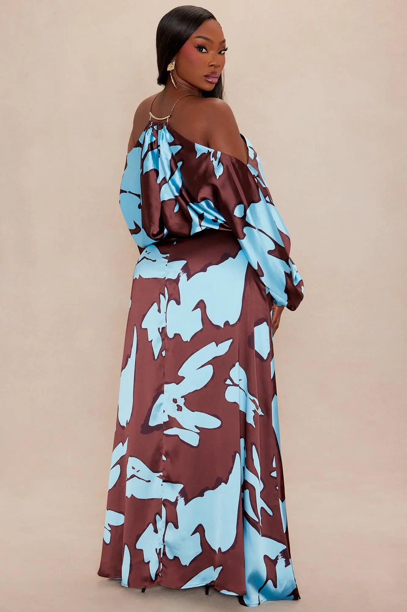 Vikki Satin Maxi Dress - Brown/combo 