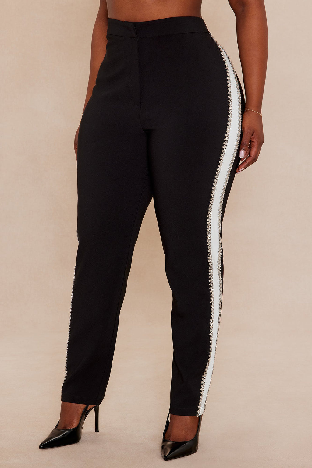 Riannon Rhinestone Embellished Pant - Black/White 