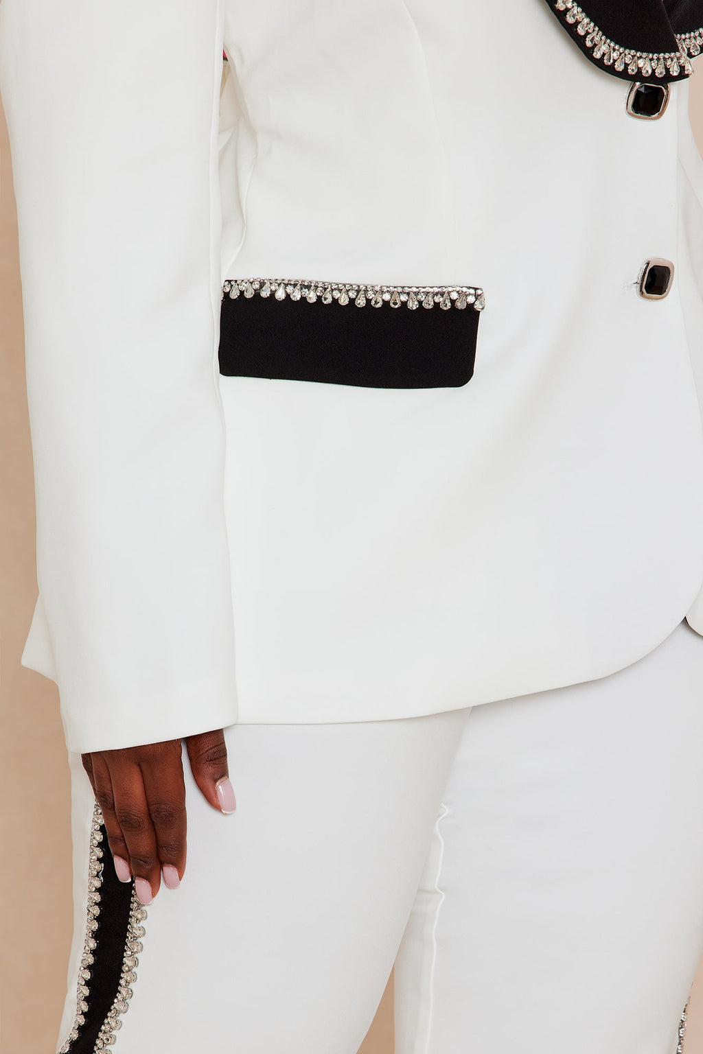 Riannon Rhinestone Embellished Blazer - White/Black 