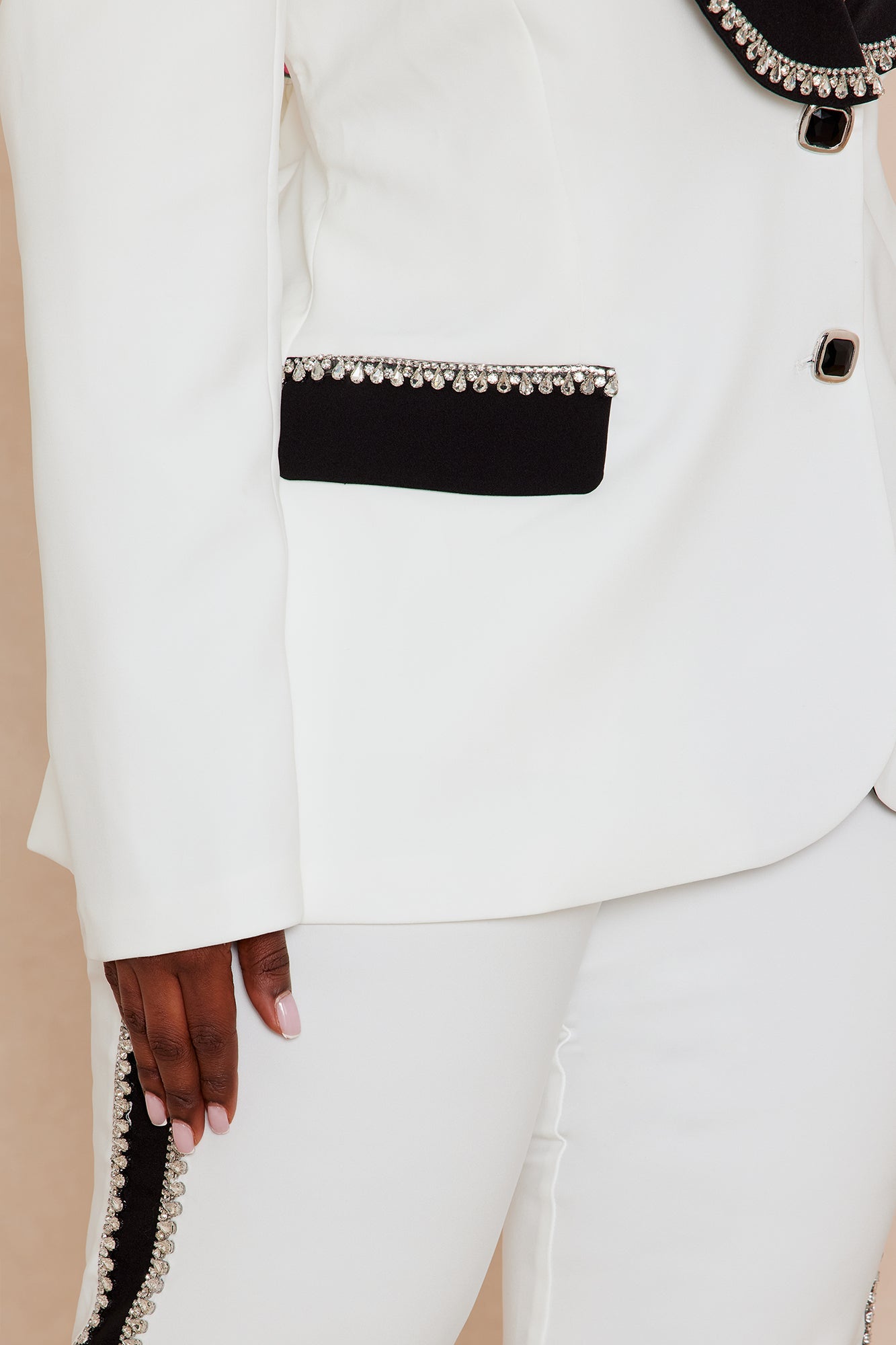 Riannon Rhinestone Embellished Blazer - White/Black 
