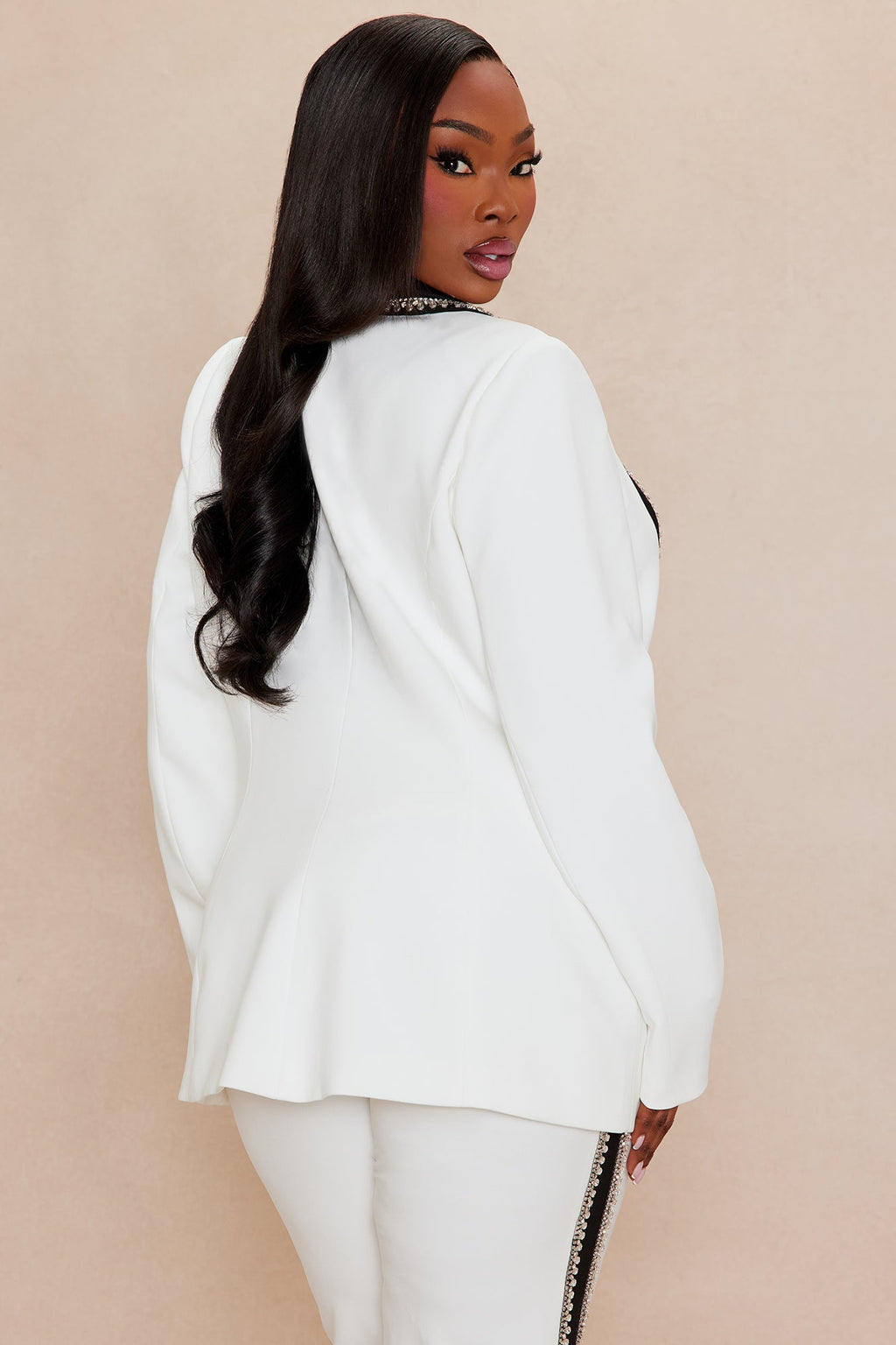 Riannon Rhinestone Embellished Blazer - White/Black 
