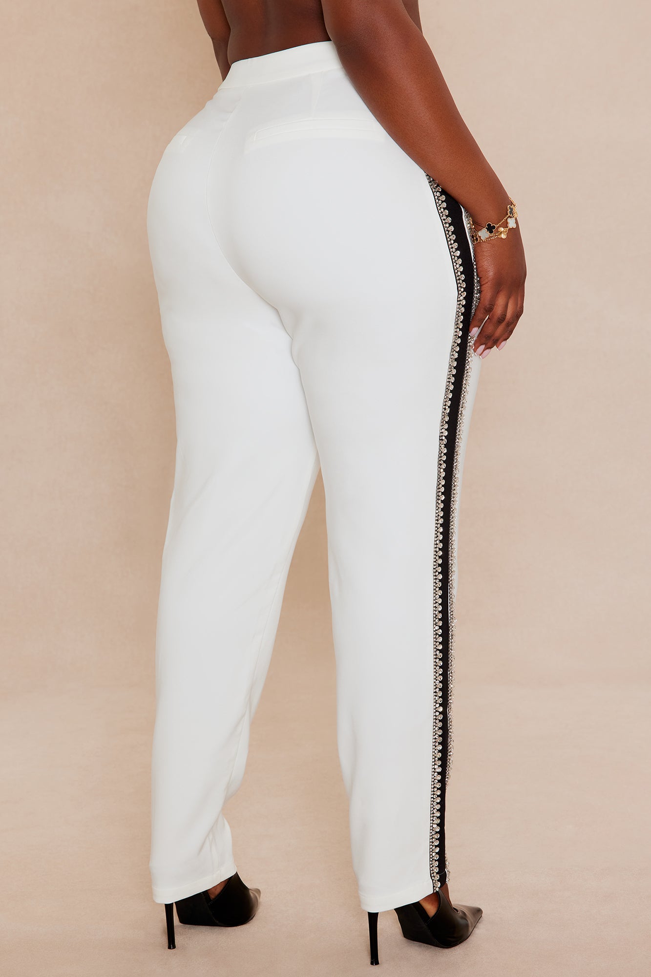 Riannon Rhinestone Embellished Pant - White/Black 