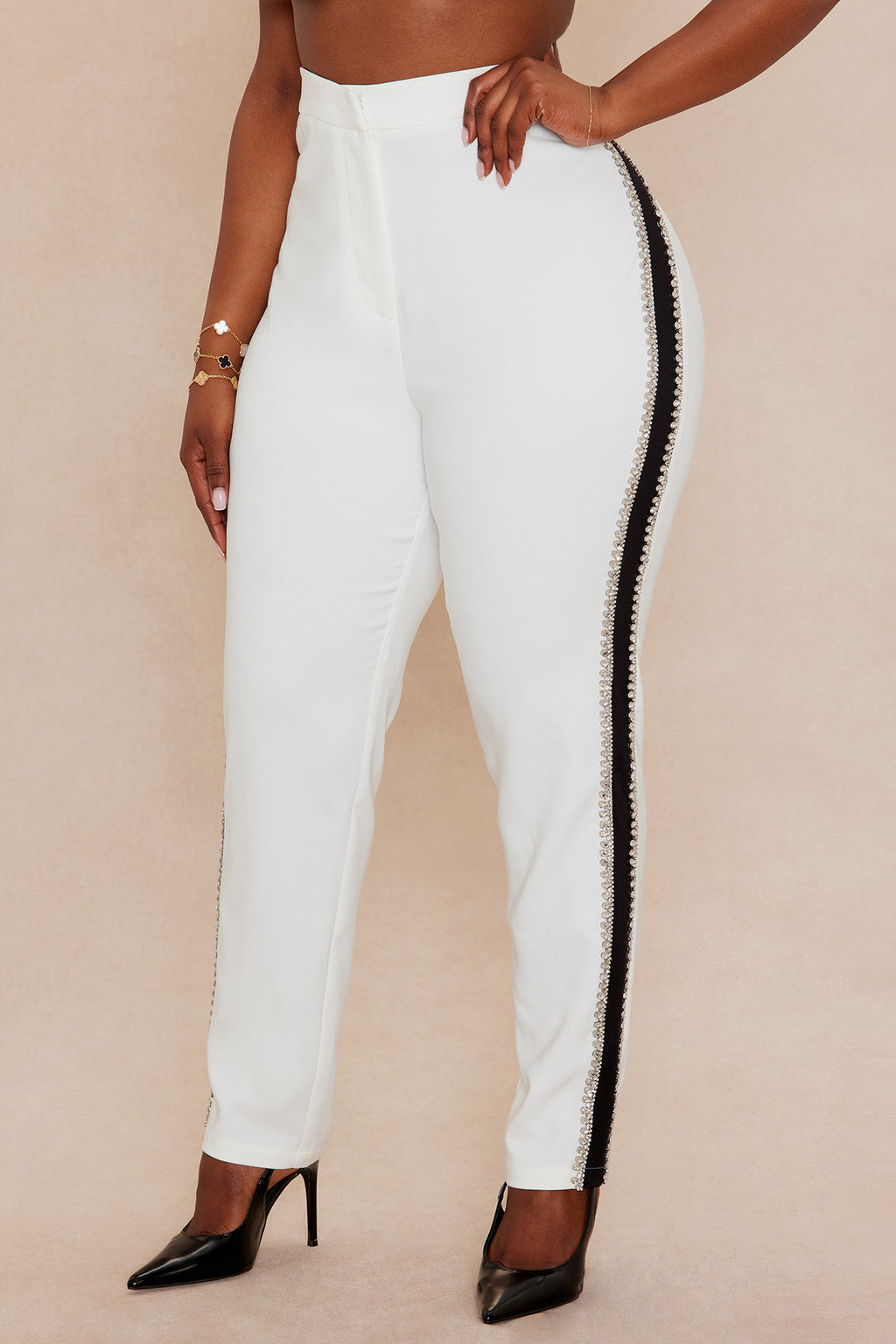 Riannon Rhinestone Embellished Pant - White/Black 