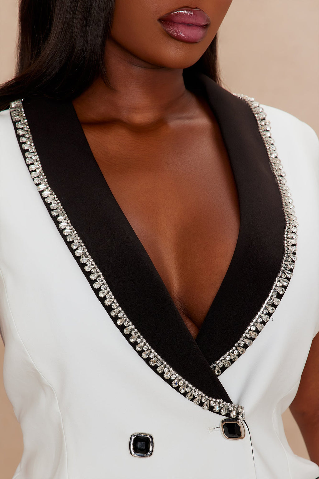 Riannon Rhinestone Embellished Vest - White/Black 