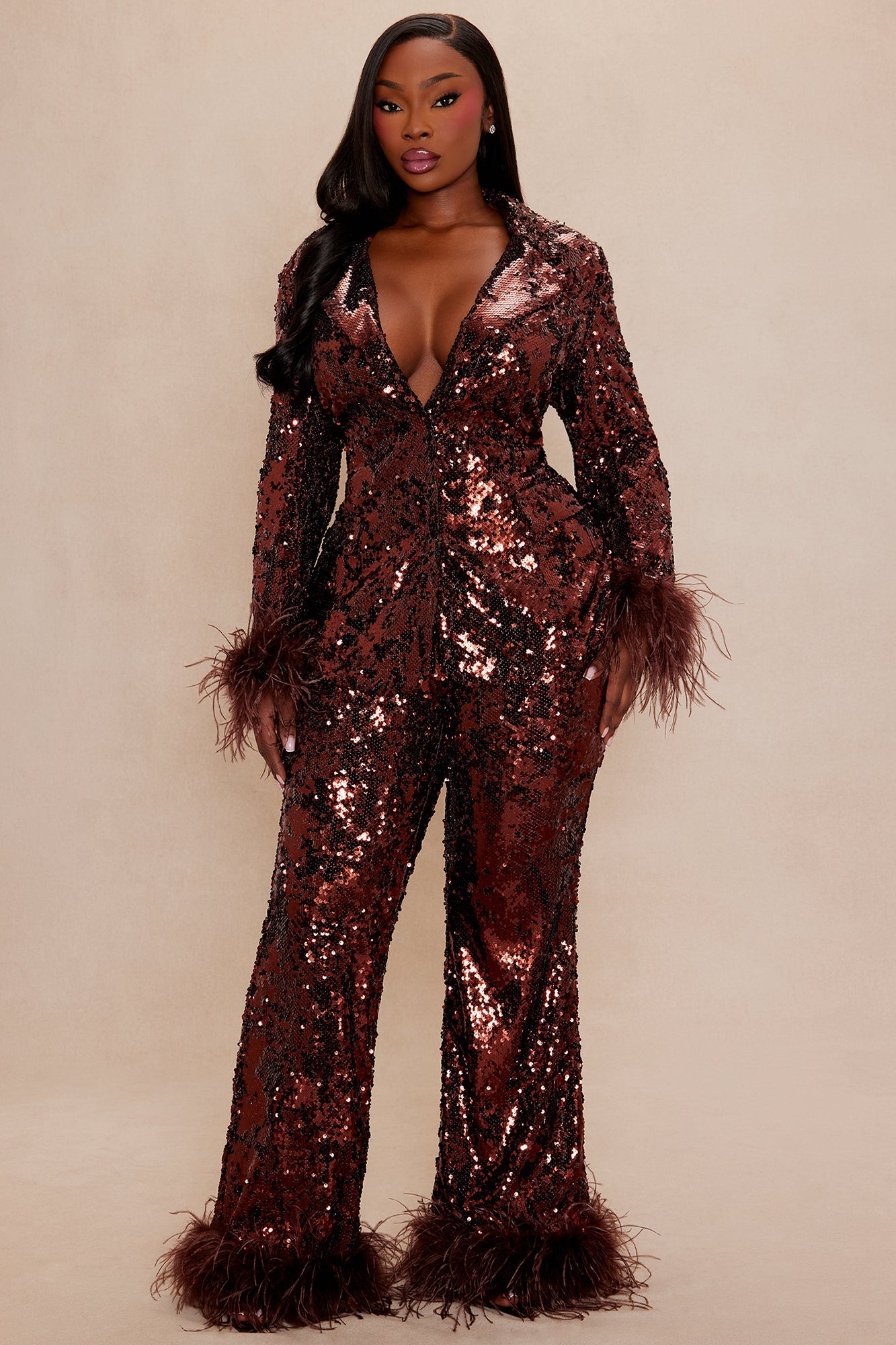 Dania Sequin Feather Pant - Bronze