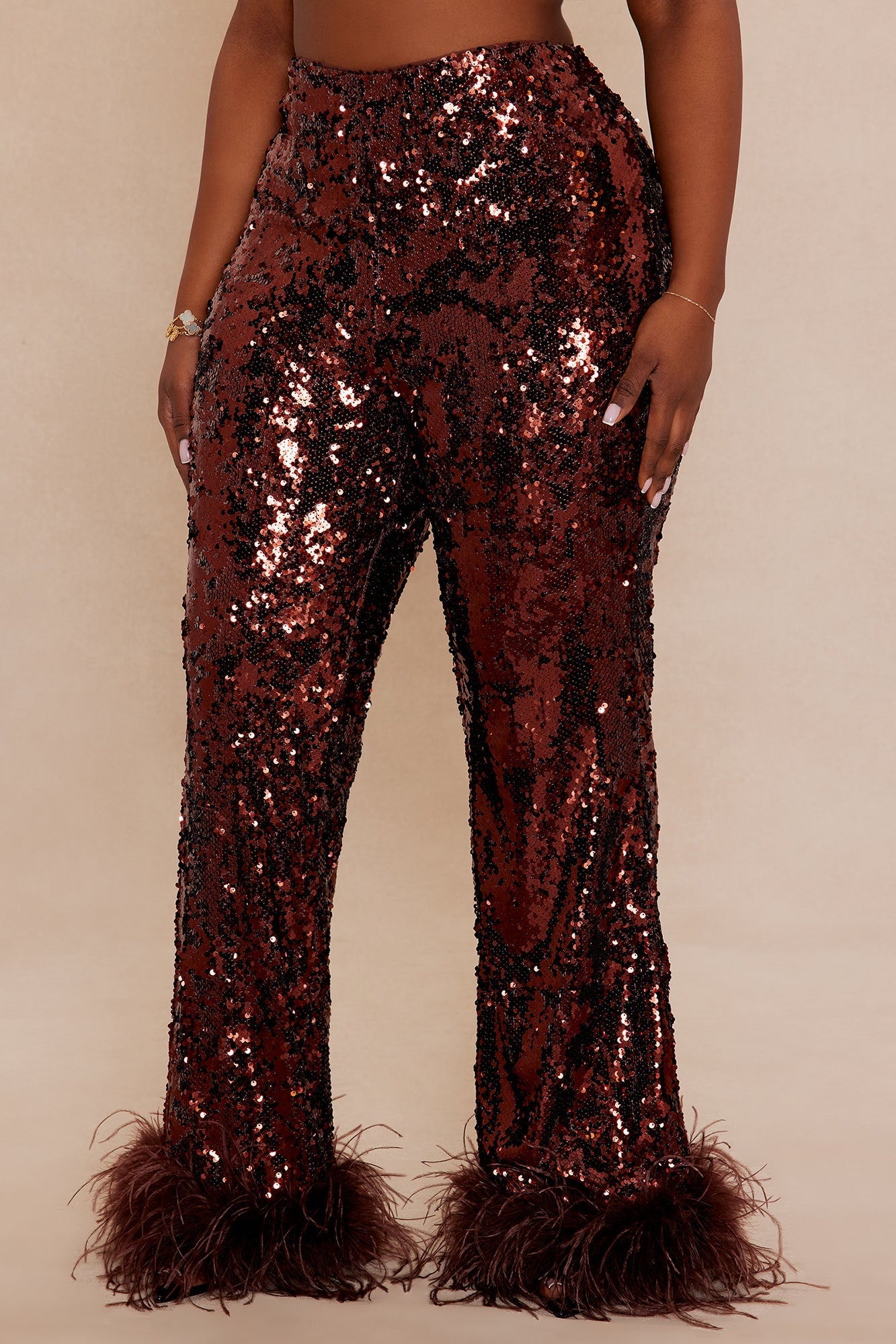 Dania Sequin Feather Pant - Bronze