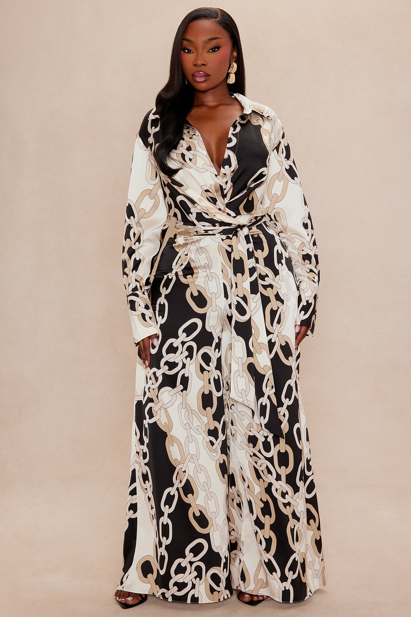 Tahlia Collared Satin Jumpsuit - Black/combo