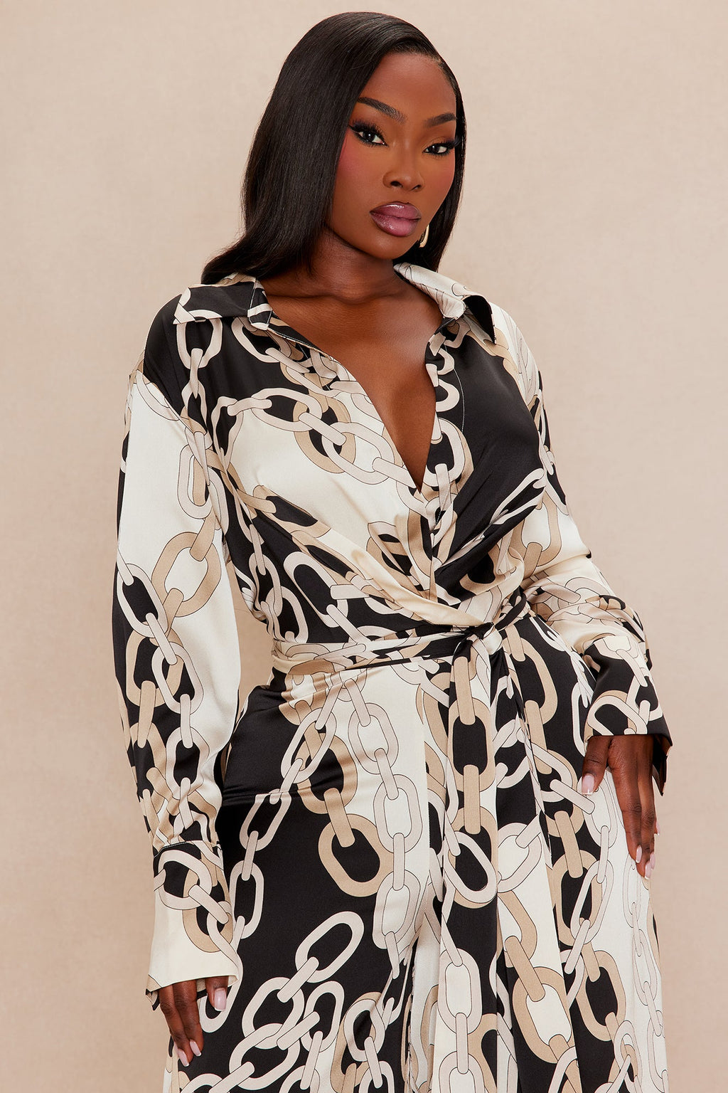 Tahlia Collared Satin Jumpsuit - Black/combo