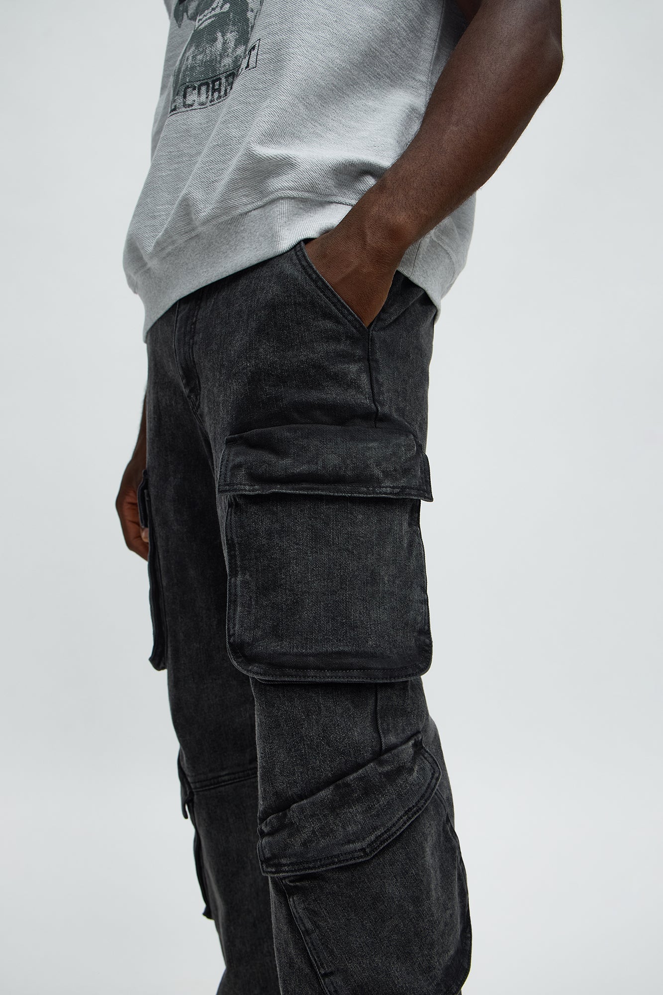 Black Jack Mike Straight Cargo Jeans - Black Wash
