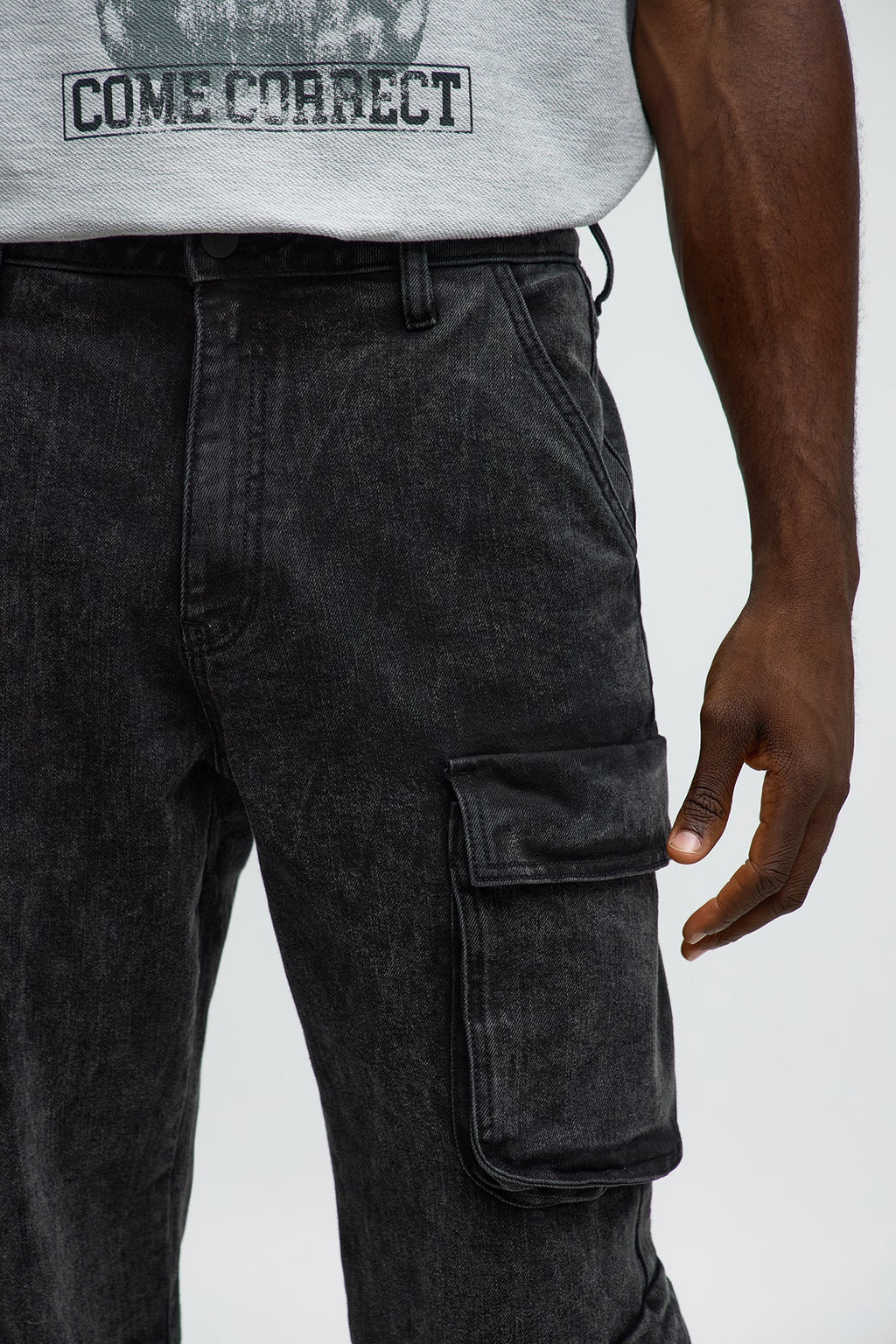 Black Jack Mike Straight Cargo Jeans - Black Wash